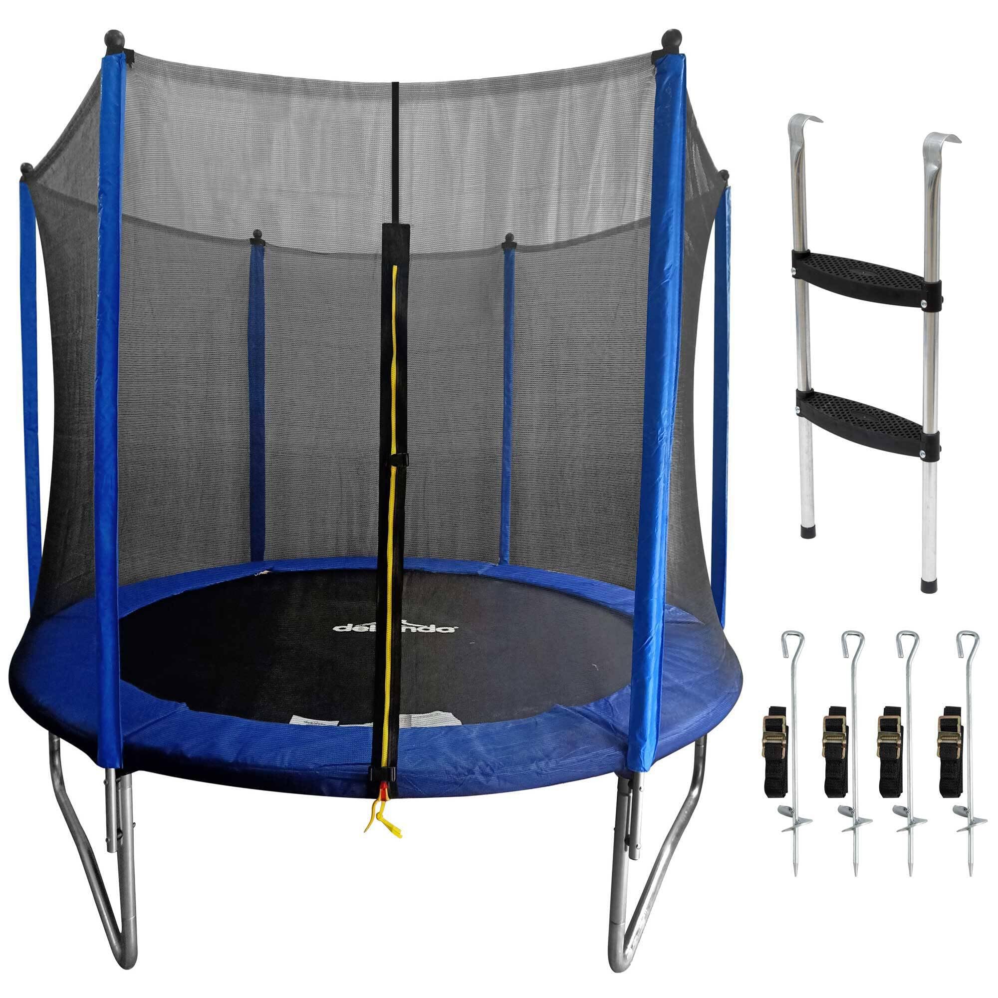 Dellonda 8ft Heavy-Duty Outdoor Trampoline for Kids with Safety Enclosure Net, Supplied with Anchor Kit and Ladder - DL93