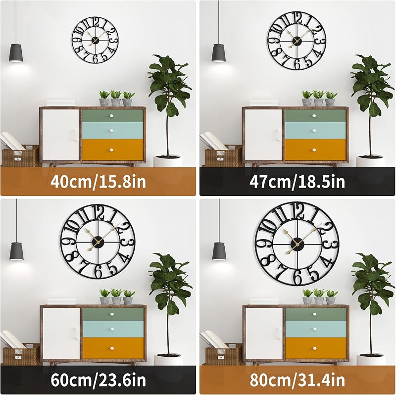 Mee 2ou Nagy Méretű Falióra - 60 cm Átmérőjű Csendes Analóg Óra Nappali, Hálószoba, Konyha Dekorációjához - Vintage Ipari Stílusú Fekete Szá