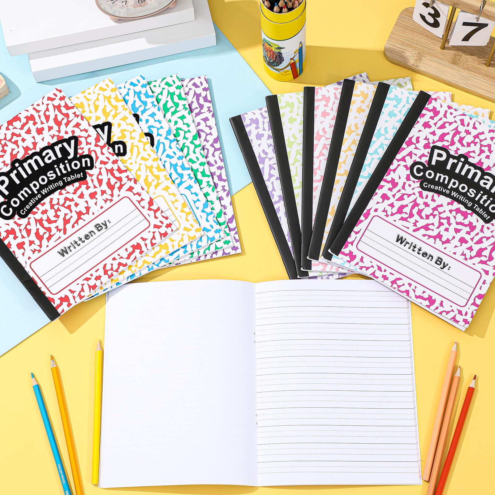 Henoyso 12 quaderni per composizione primaria K-2, 64 pagine, a righe, per bambini di 1a e 2a elementare, per bambini di scrittura e disegno, per scuola materna e scuola elementare (12 colori)