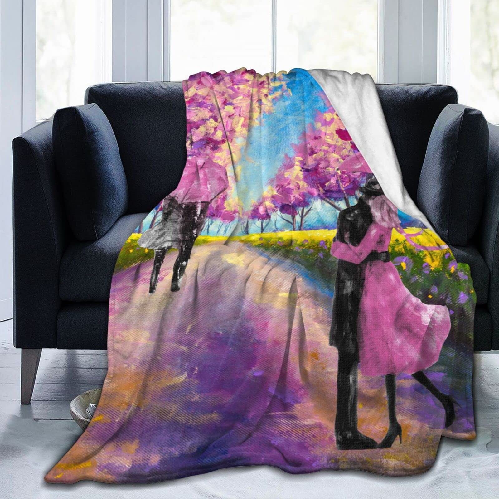 Lovers Walking On Street Flannel Fleece Plush Throw Blankets Luxury Couch Throw Blanket for Bed Couch Car 60"X50"