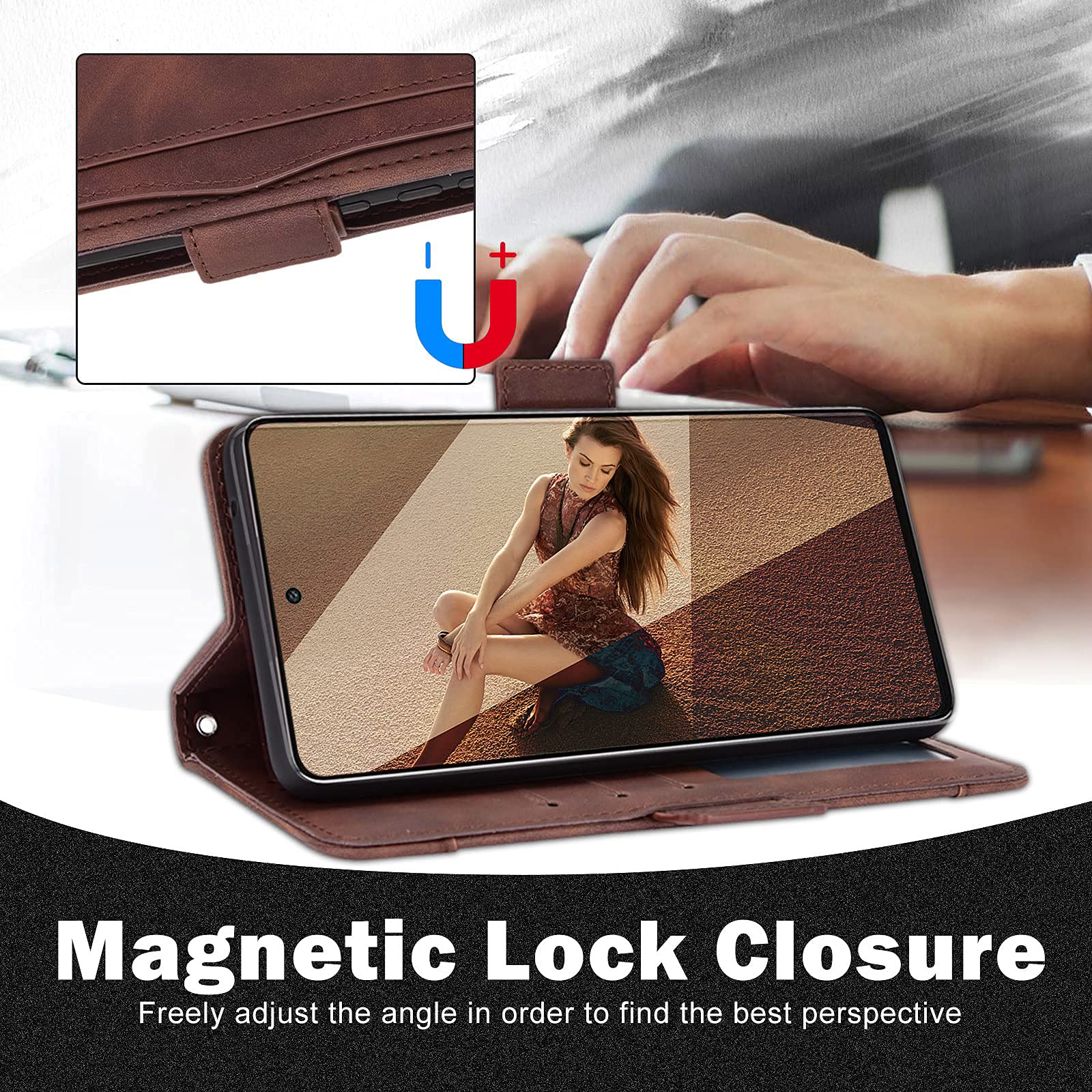 GOKEN Cover Per Blackview BV7100 - Custodia Portafoglio In Pelle PU Con Supporto, Slot Carte RFID E Chiusura Magnetica, Marrone
