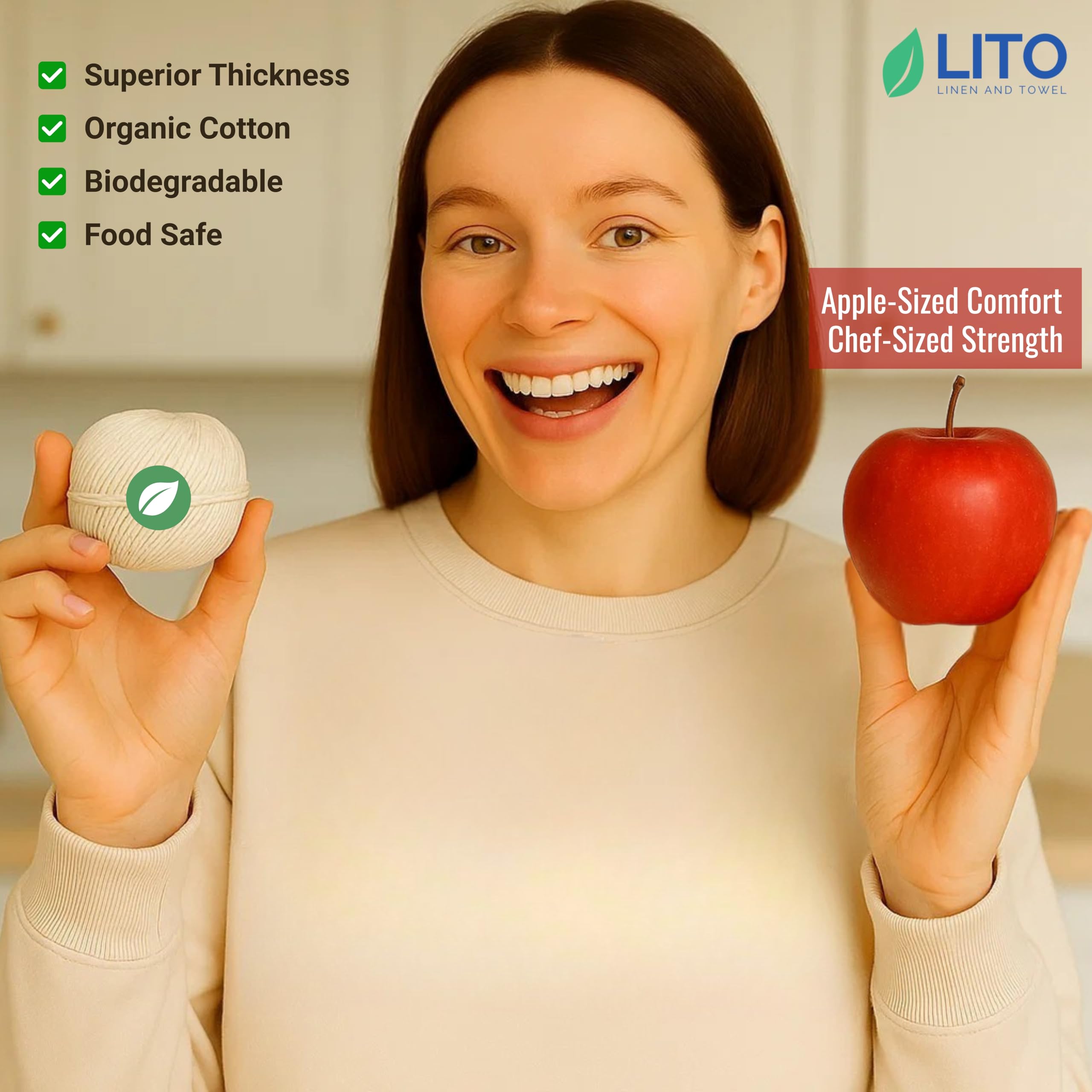 LITO LINEN AND TOWEL 100% Organic Cotton Twine Macrame Thread | Natural Cotton String for Cooking, Baking, Wrapping, Crafts, DIY Garden Decor & Gift Packaging (Natural, 11PLY- 200 FEET- Pack of 2)