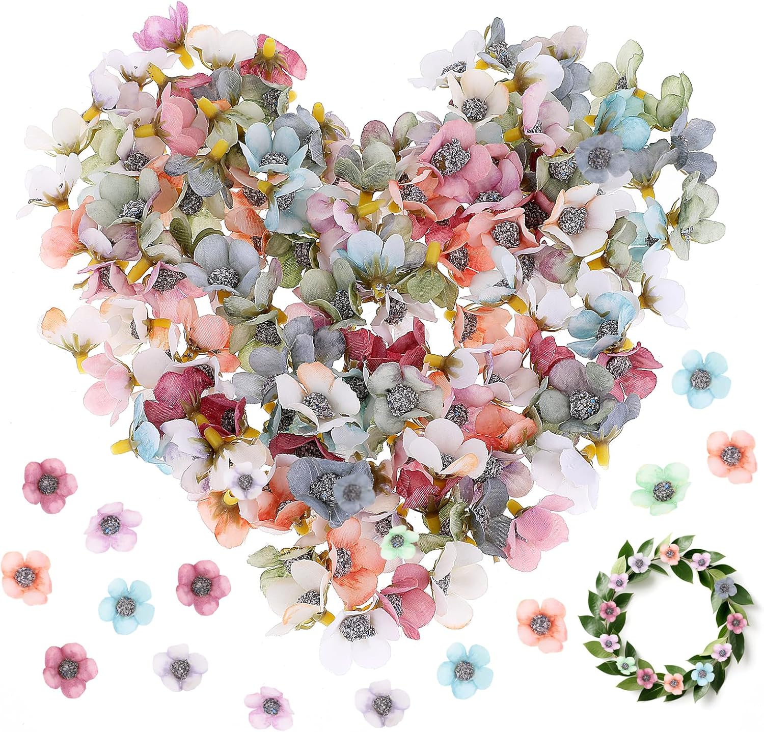 120PCS Mini Fake Flowers for Crafts - Multicolor Silk Artificial Rose Daisy Heads, Small Faux Fabric Flowers for DIY Garland Wedding Decor