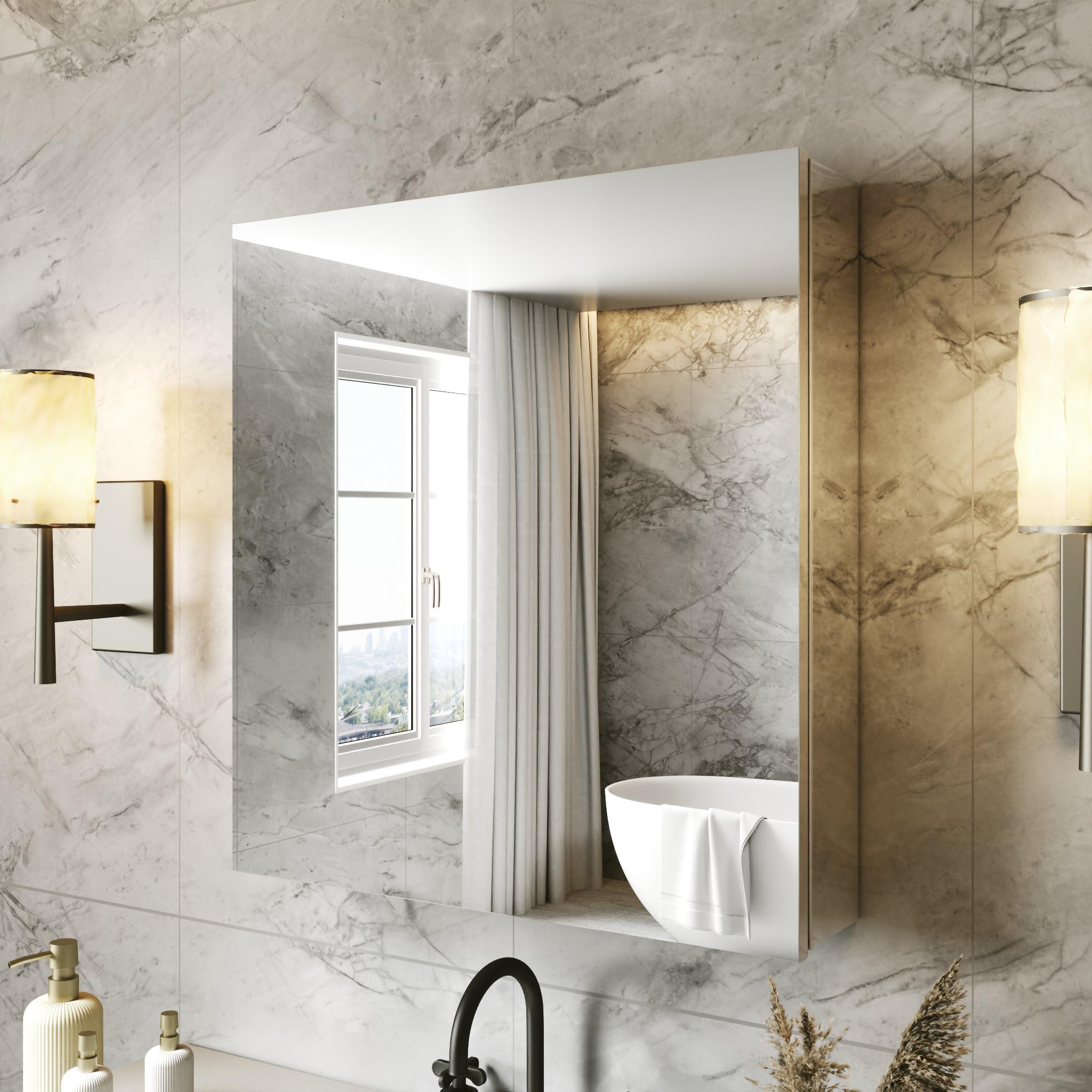 Photo 1 of ComfyStyle 24 x 26 in Medicine Cabinet with Mirror and Side Panels, Silver