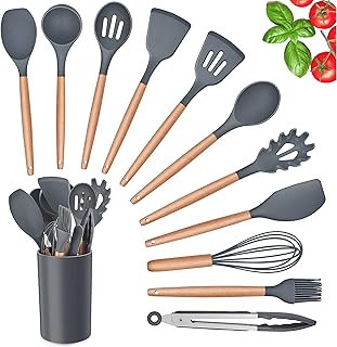 Herogo Kitchen Utensils Set, 12 Pieces Silicone Kitchen Utensils Cooking Cutlery Set with Holder, Heat Resistant Cookware ...