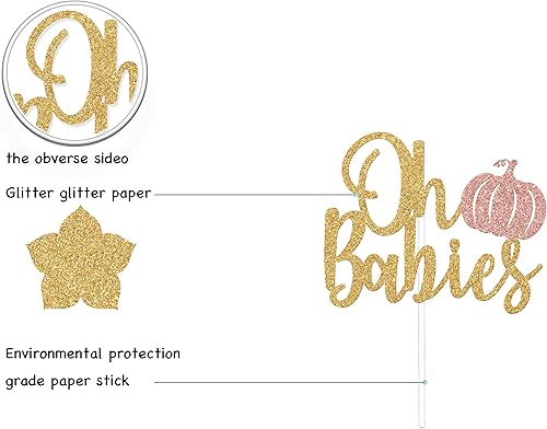 Miniatura 2 de Decoración para tartas de calabaza con purpurina dorada y oro rosa Oh Babies, decoración para pastel de calabaza, gemelos de calabaza, calabaza es
