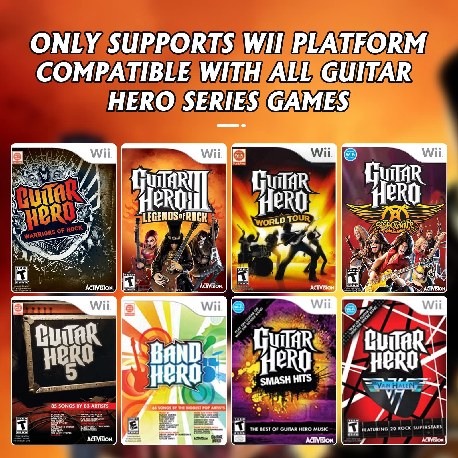 Guitarra Wii sem fio compatível com Nintendo Wii, suporta Guitar