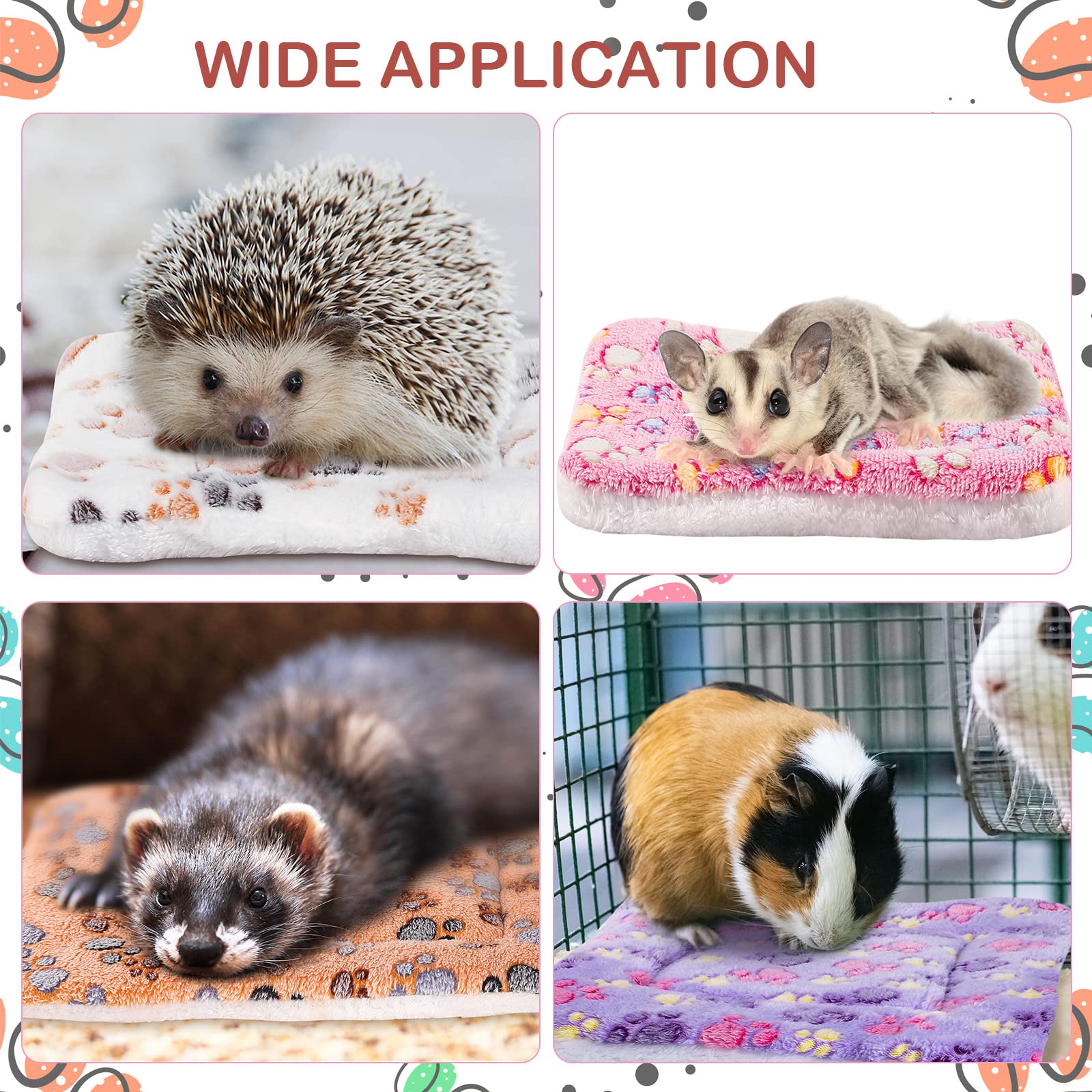 Hestya 4 Tapis de Lit pour Chien Ultra Doux avec Imprimés Mignons Coussins de Cage Réversibles Lavables Épais Matelas en Polaire pour Petits Animaux Chat Cochon d'Inde (32 x 25 cm)