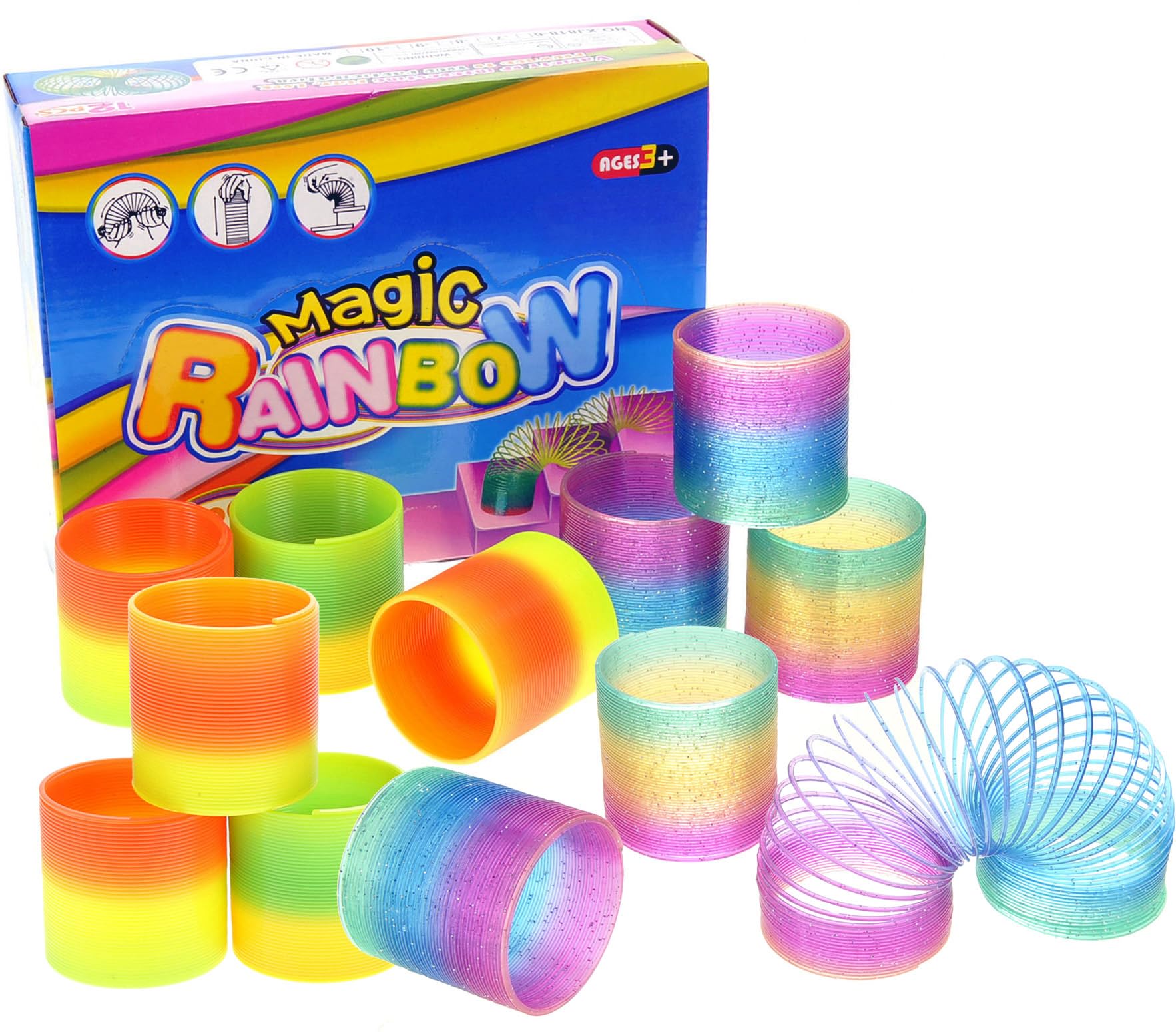 PowerTRC 12 Pcs Slinky Toys for Kids Goodie Bag Stuffer Rainbow Slinky Party Favors Spring Toy Slinkies for Carnival Prize Classroom Exchange Gifts (