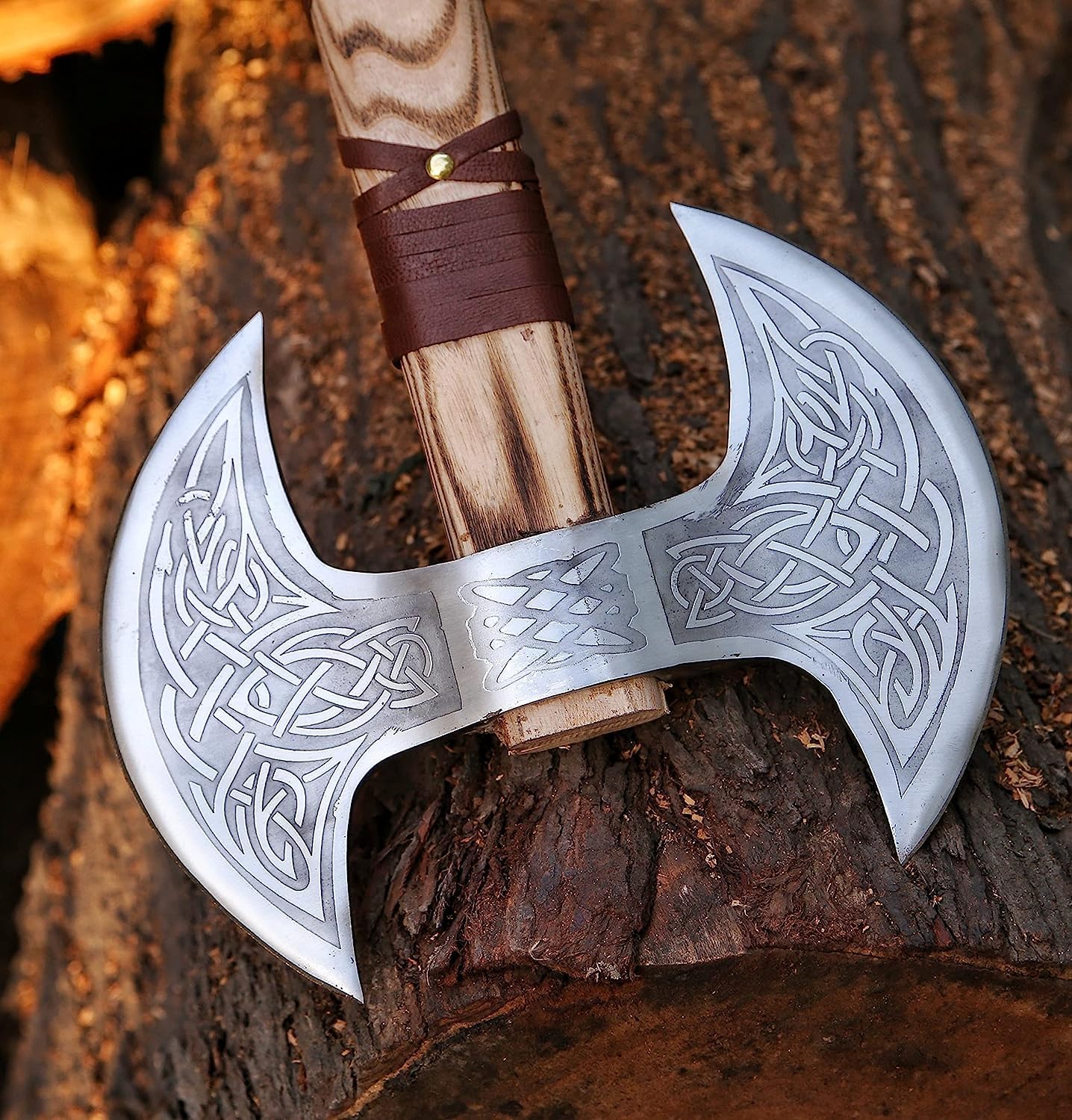 Viking Reality Crfats Double Head Axe, Hand Forged Carbon Steel Engraved Axe, Personalized Axe, Gift for him