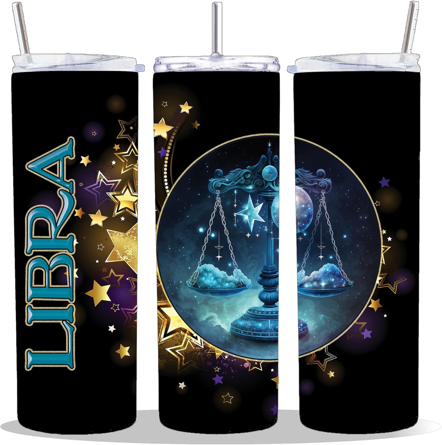 20 oz Insulated Double Wall Stainless Steel Tumbler with Spill Proof Lid and Reusable Straw, Water Bottle Coffee Cups Travel Mug, Gift Ideas, Stars ALL ZODIAC SIGNS Cup Mug Tumbler (Pisces)