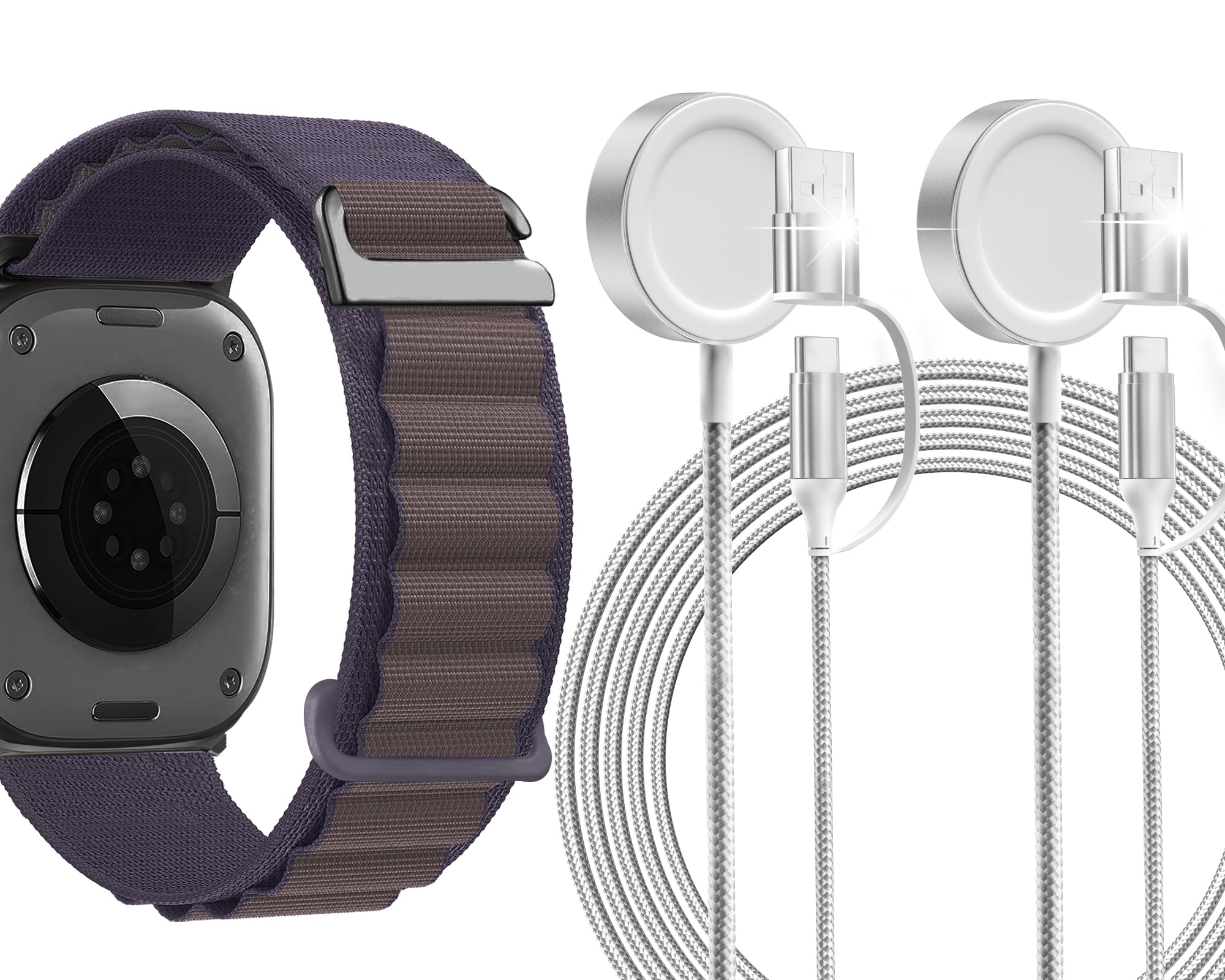 1 Pack for Apple Watch Alpine Loop Nylon Ultra 2/Ultra Band, 2 Pack Apple Watch Charger, Magnetic Wireless Fast Wireless Charging Cord Cable for USB C/USB A