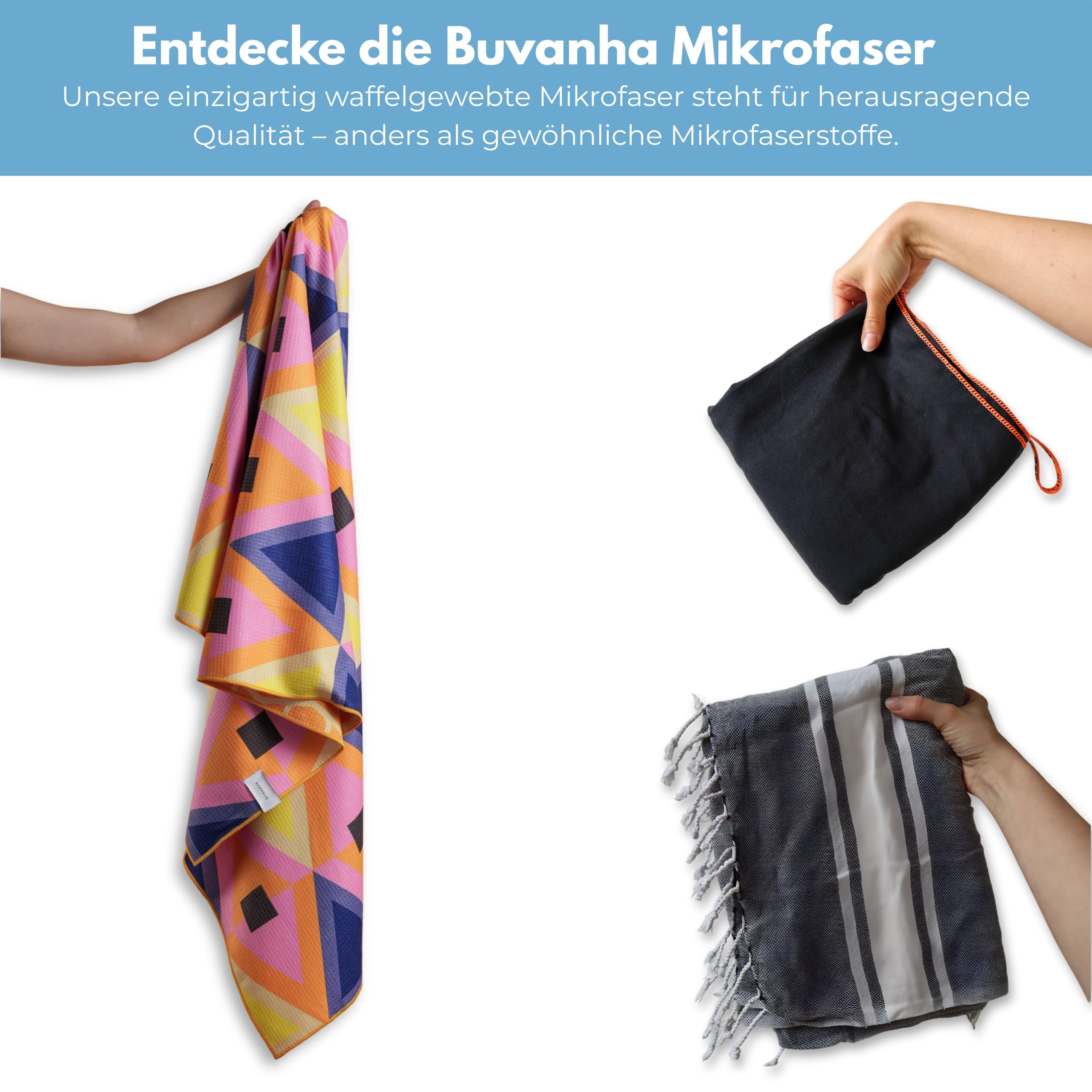 Reisehandtuch Schnelltrocknend & Kompakt 200x90 cm - Mikrofaserhandtuch mit Beutel - Sandfreies Strandtuch aus recyceltem Plastik - Curaçao 02