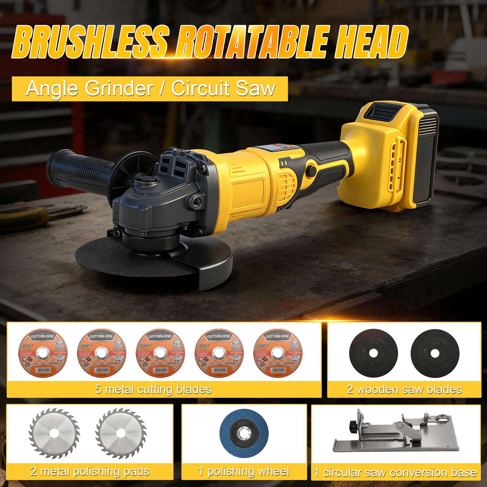 WingFly Amoladora angular a batería para Dewalt 18V, 20V, lijadora inalámbrica profesional, 125mm, motor sin escobillas, protección de disco, para eliminar pintura y mortero (sin batería, sin cargador