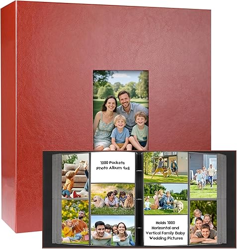 Miniatura 10 de Álbum de fotos de bolsillo para 1000 fotos 4x6 con cubierta de cuero, capacidad extra grande para 1000 fotos horizontales y verticales, páginas