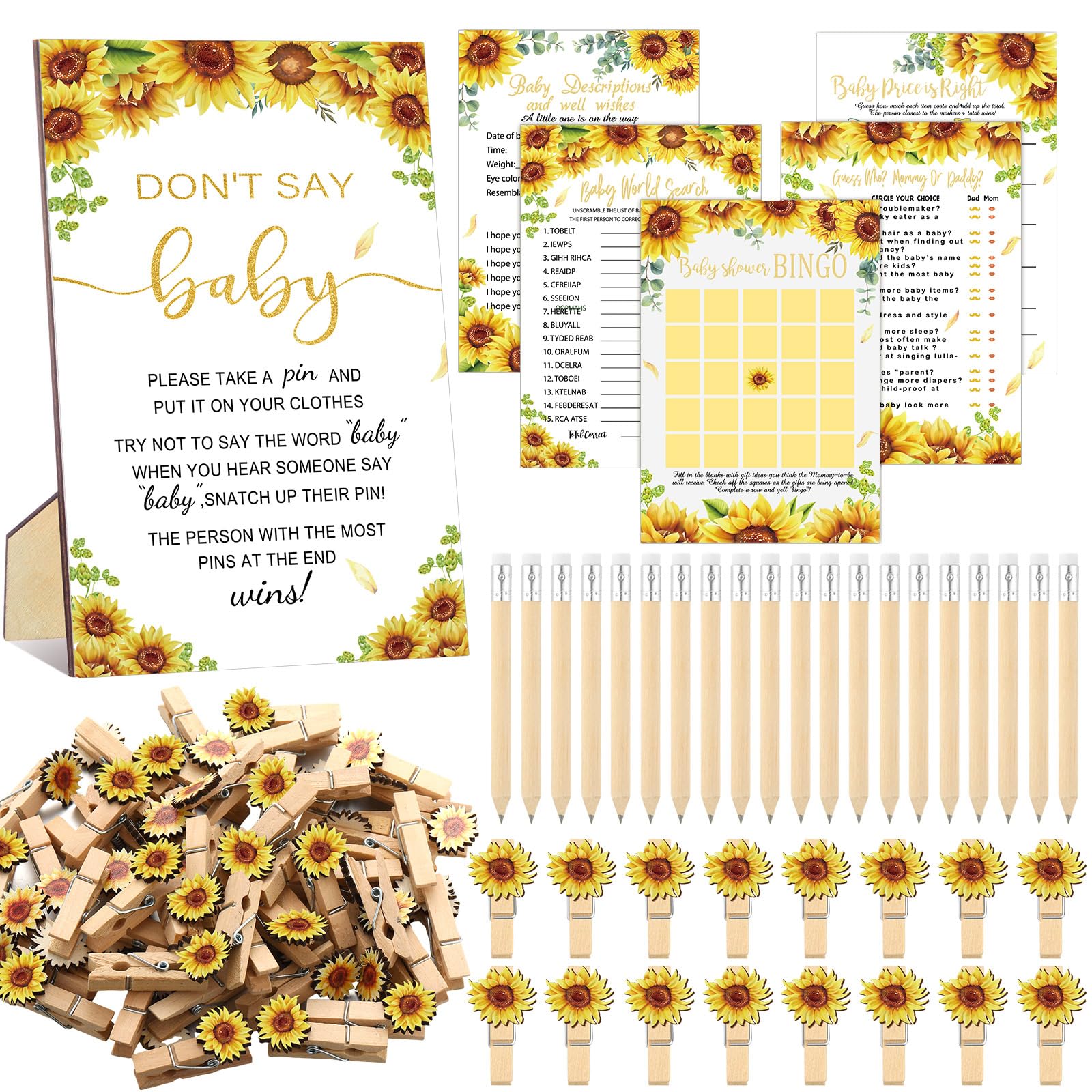 Patelai 321 Pcs Sunflower Baby Shower Decorations Games Supplies, 50 Guests