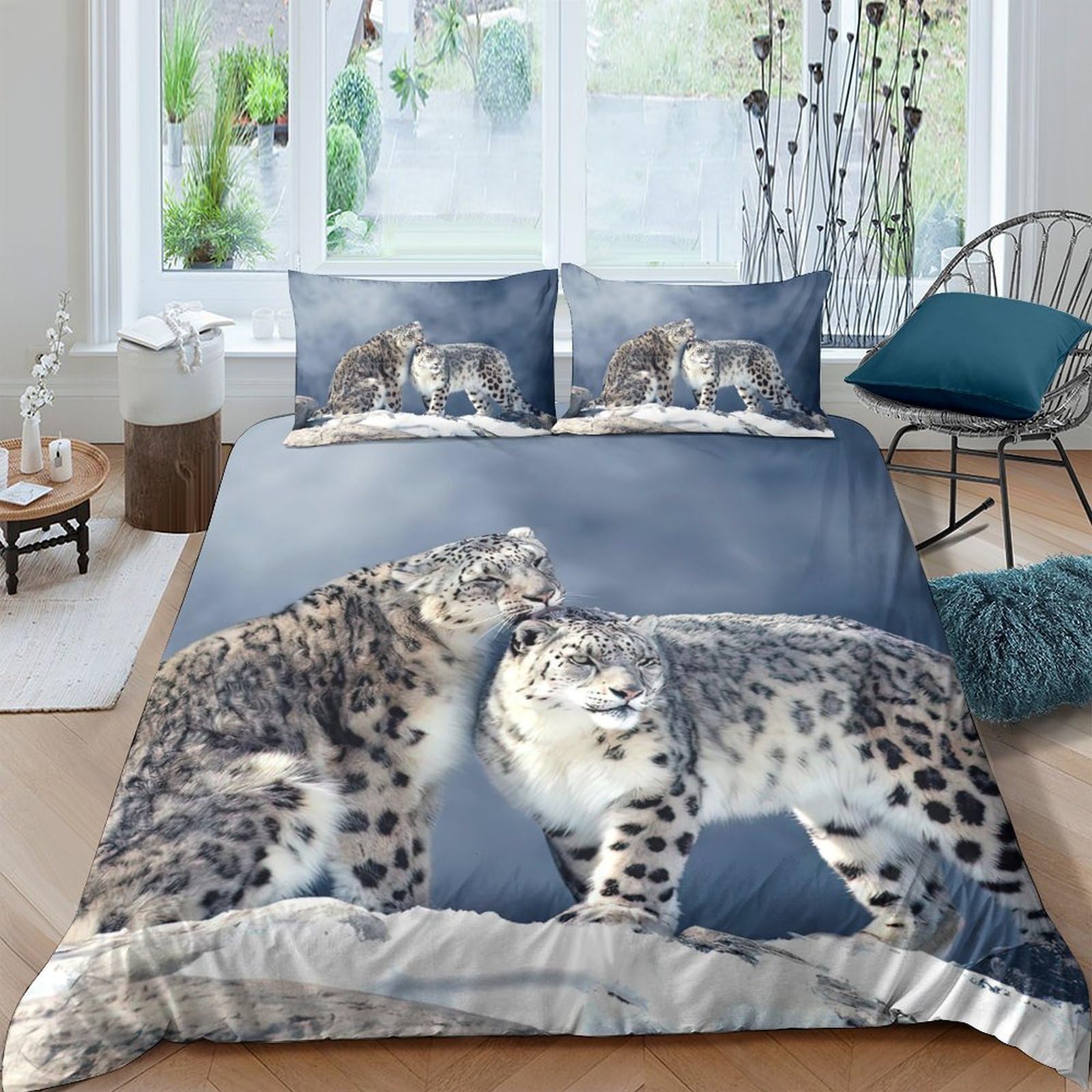 Housse de couette montagne 135x200 cm avec 2 taies d'oreiller en microfobre