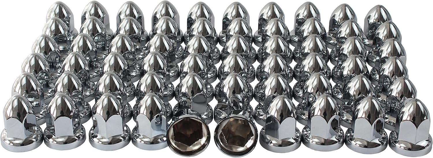 33mm Chrome ABS Plastic Lug Nut Covers Caps with Flange Push on Bullet for Semi Truck (60)