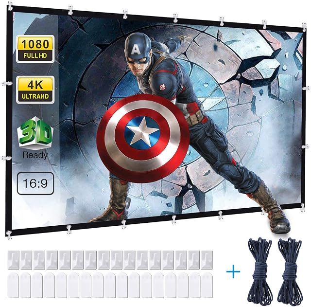 Projector Screen 120 Inch,Powerextra 16:9 HD 4K Foldable Anti-Crease Portable Projector Screen for Home Theater Indoor Outdoor Movie Screen, Support Double-Sided Projection