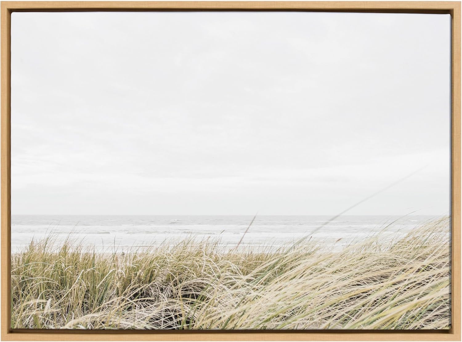 Kate and Laurel Sylvie East Beach Framed Canvas Wall Art by Amy Peterson Art Studio, 18x24 Natural, Chic Coastal Art for Wall