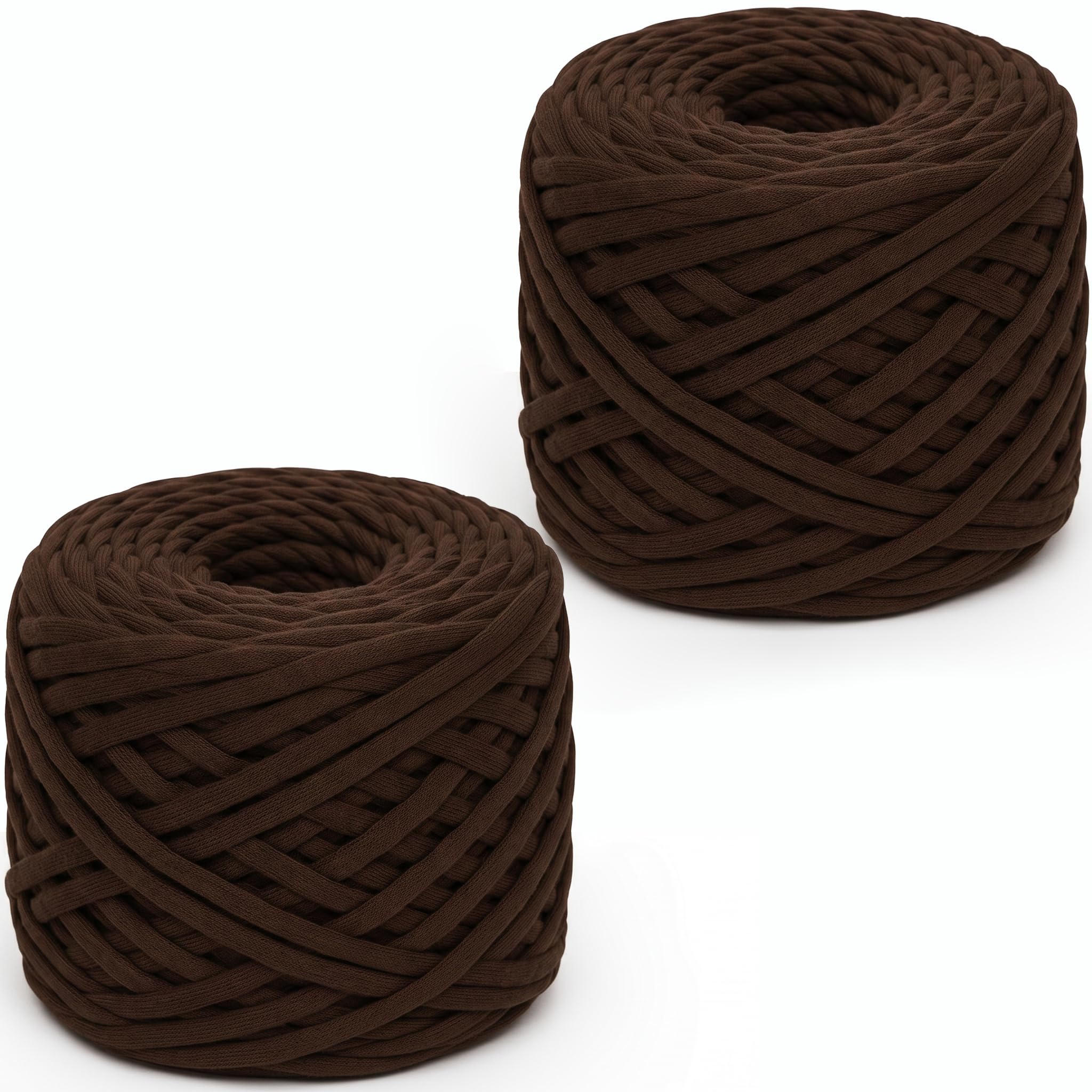 2×285g Pack T Shirt Yarn, Crochet Yarn Chunky Yarn for Hand Knitting, Fabric Strip Wool Yarn for Bags, Baskets, Blankets and DIY Home Decor, 285g Each Roll Chunky Wool (Coffee)
