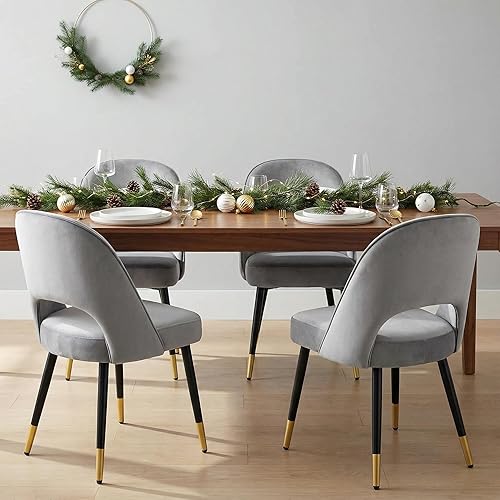 Miniatura 11 de LukeAlon Juego de 4 sillas de comedor clásicas de terciopelo, sillas de cocina tapizadas con respaldo abierto con patas de metal, sillas laterales