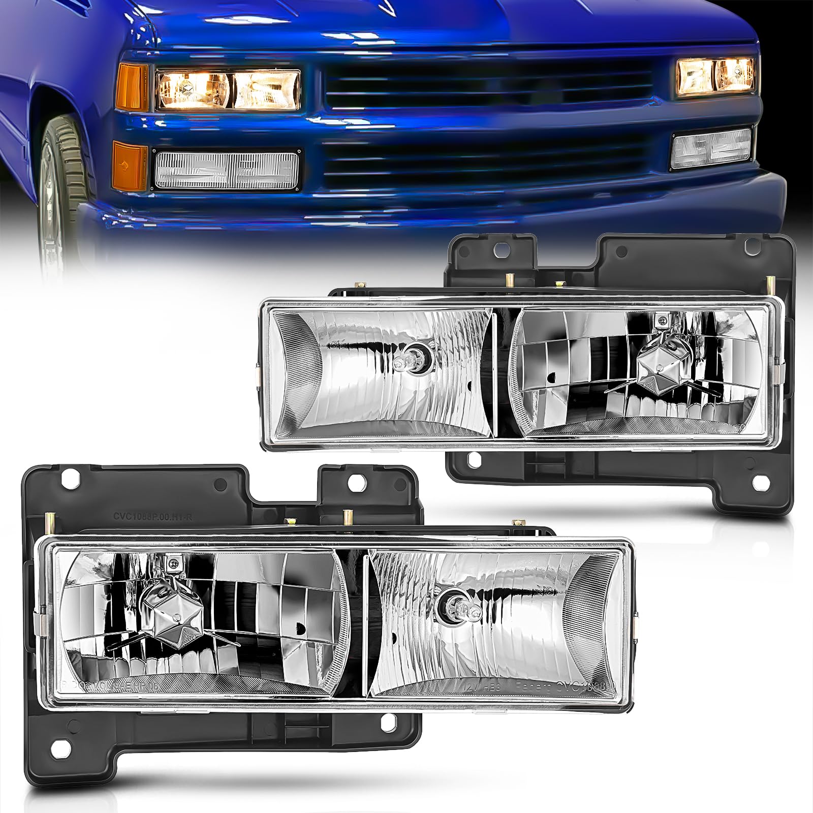 Nilight Headlight Assembly Compatible with 1988 1989 1990 1991 1992 1993 1994 1995 1996 1997 1998 C/K GMC Sierra Blazer Yukon 1994-1999 Tahoe Pickup Headlamp Replacement