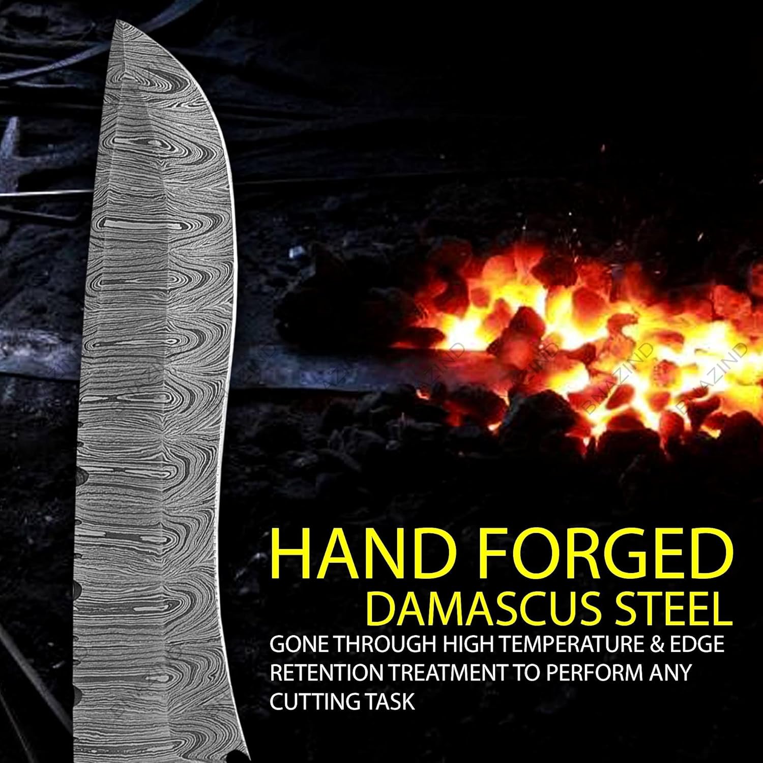 Handmade Damascus Hunting Knife with Scout Horizontal Carry Leather Sheath | Full Tang Fixed Blade Bushcraft, Camping, Skinning Knife | EDC Overall 13.5" Bowie Knife with sheath