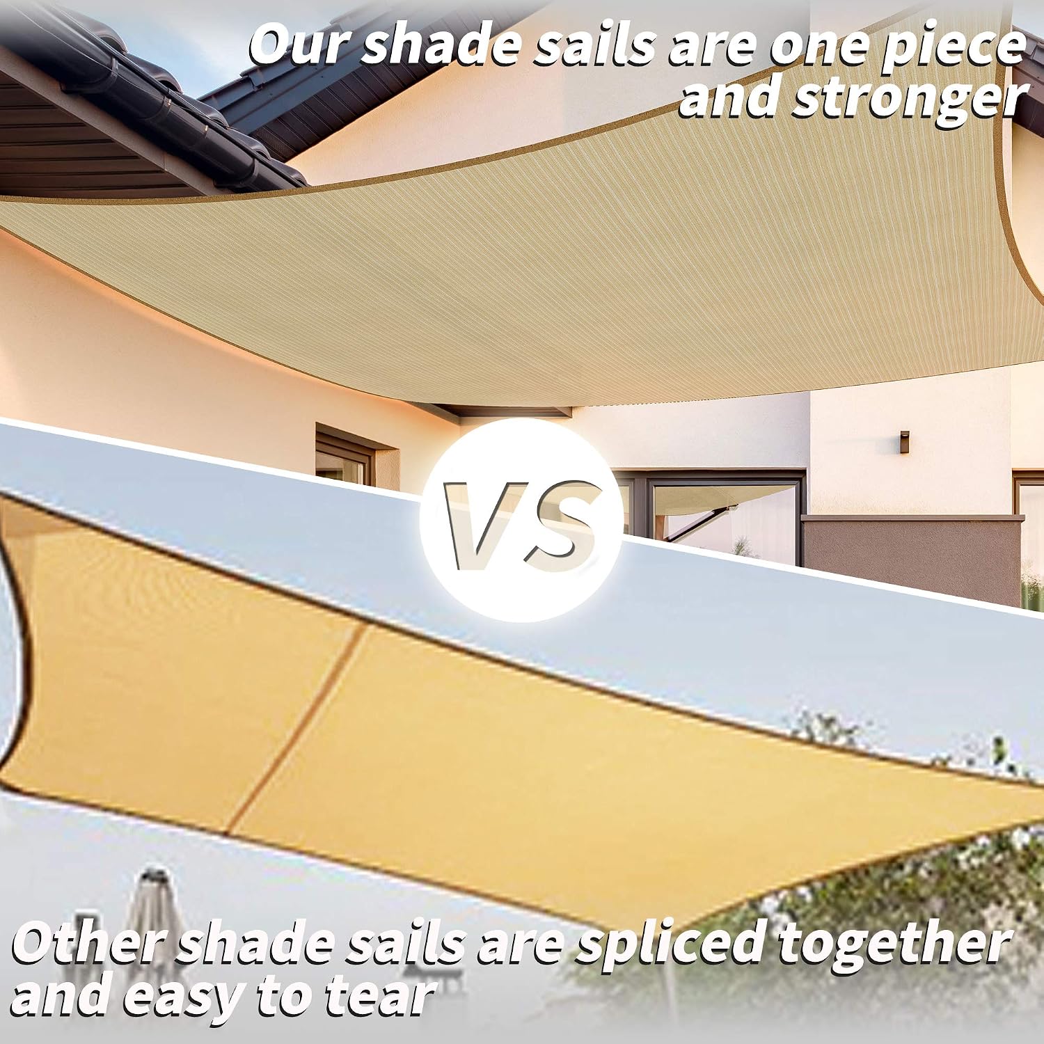 Pamapic 10' x 10' Shade Sails Rectangle Sun Shade Sail Canopy for Patio Garden, Outdoor, Restaurant, Backyard (Beige)
