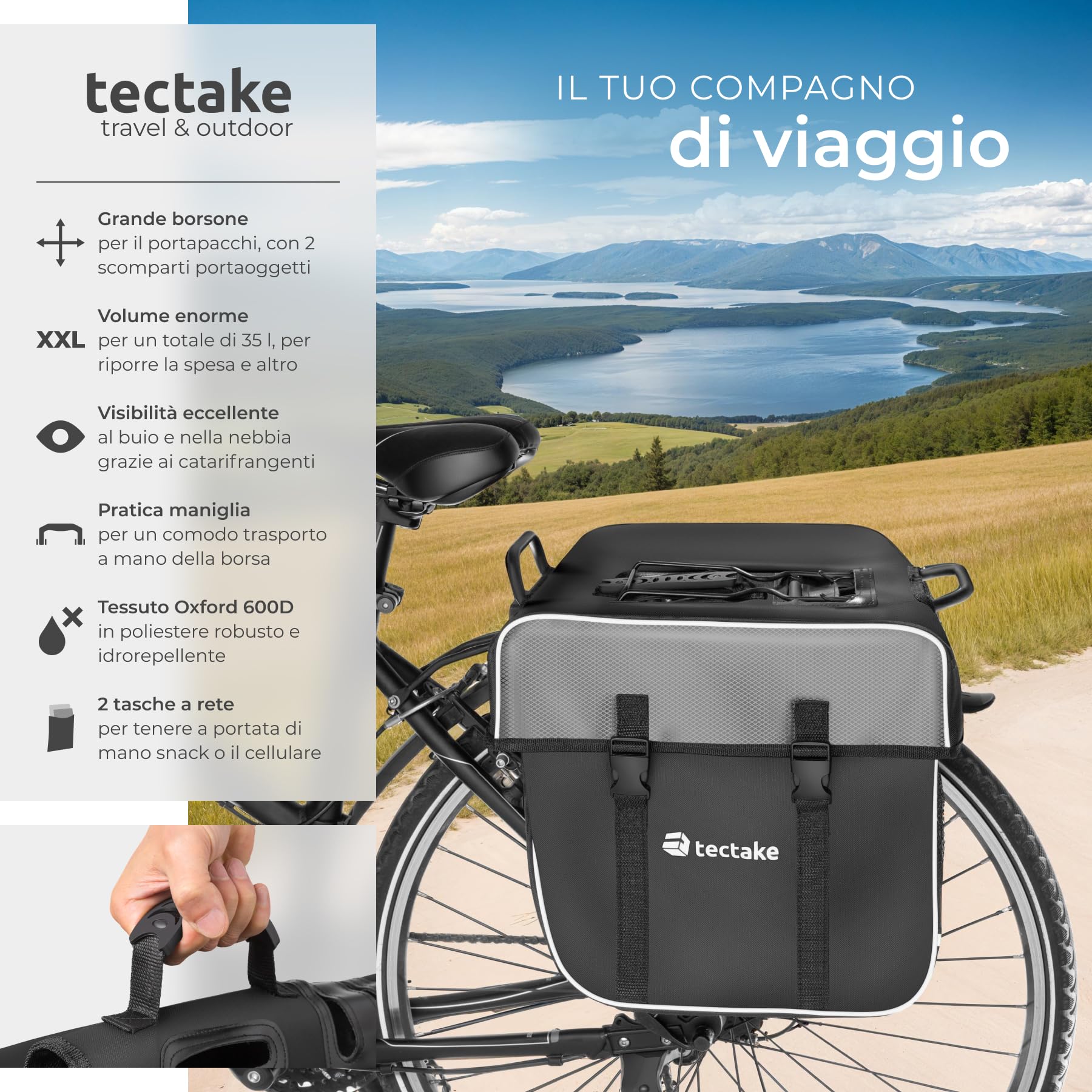 Borsa Retro da Bici Tectake 35L Double Resistant - Dettaglio