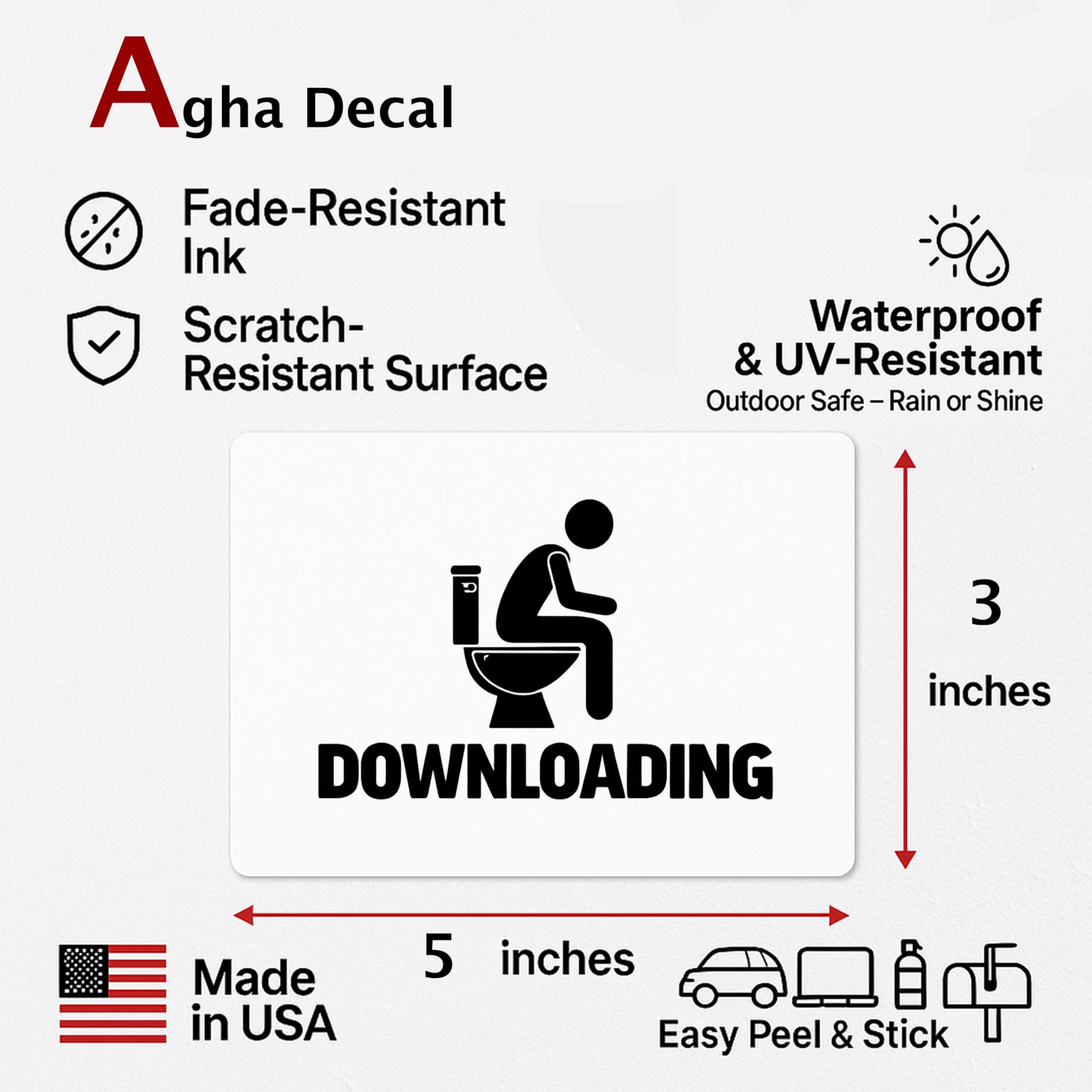 5 Inch Funny Toilet Sticker | Downloading Bathroom Wall Decal | Humorous Restroom Vinyl Sign | Waterproof Peel and Stick Toilet Lid Sticker | Easy to Apply & Remove Decor