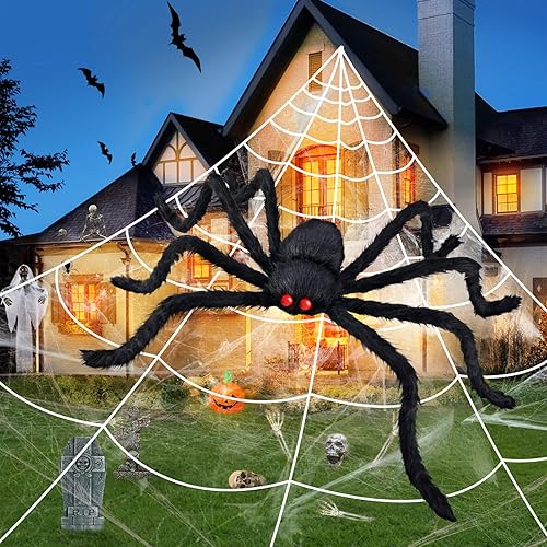 Decoraciones de telaraña de Halloween de 200 pulgadas araña gigante de Halloween de 50 pulgadas decoraciones de araña falsas al aire libre con