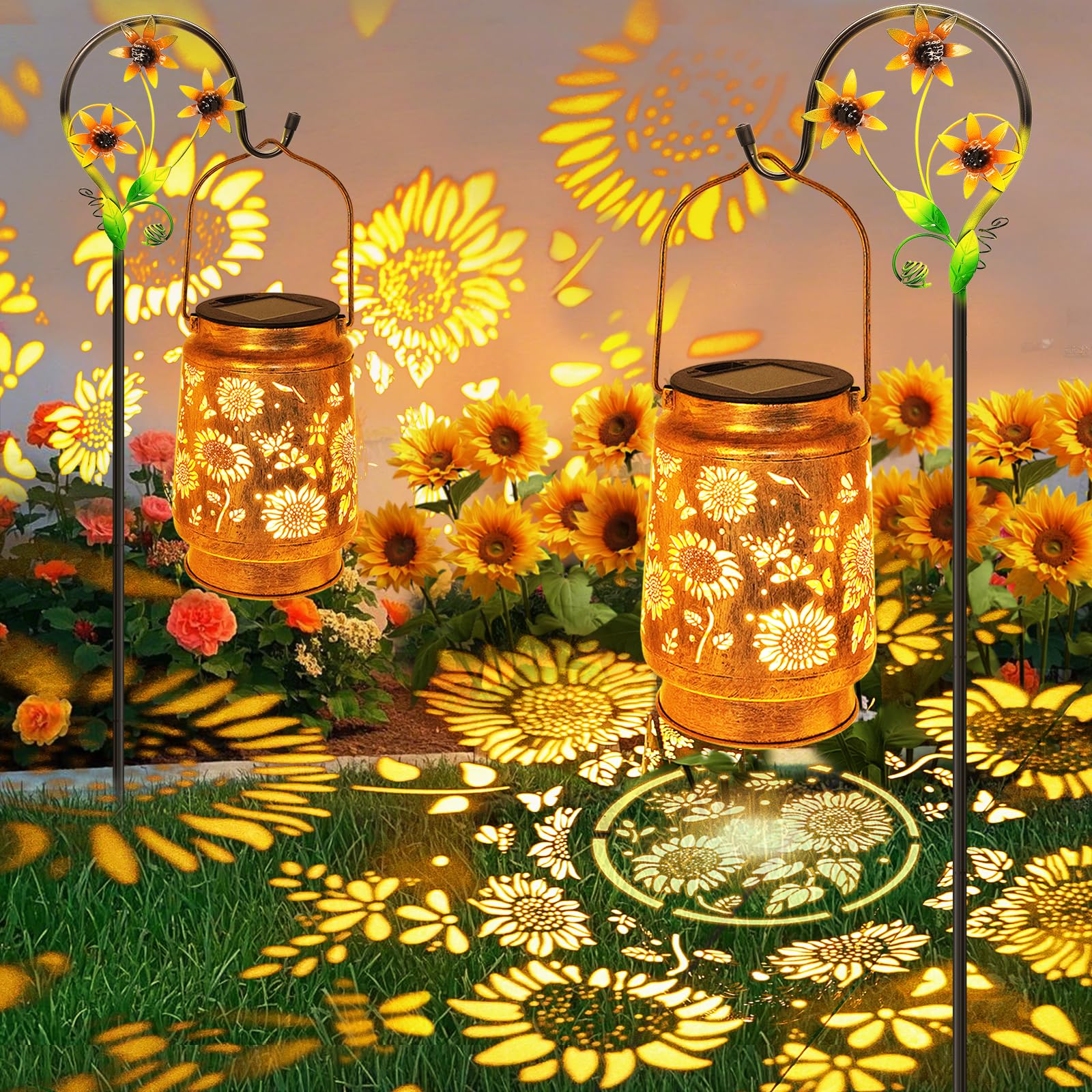 Sunflower Solar Lanterns Outdoor Waterproof, Birthday Gifts for Women Mom