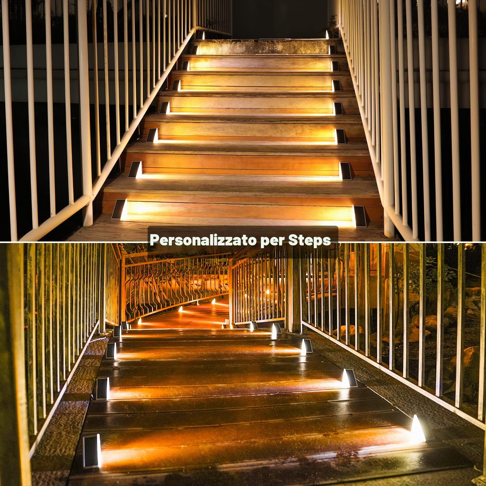 VOLISUN - Set di 8 luci per scale esterne, luci solari per gradini impermeabili IP67, 80 lumen, luci a LED per gradini esterni per giardino, scala, gradino anteriore, veranda anteriore e terrazzo