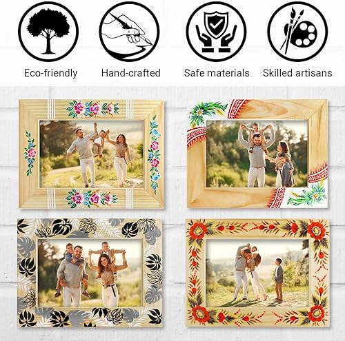 Miniatura 3 de AEVVV Paquete de 4 marcos de fotos de madera natural para mesa o montaje en pared, marco de fotos de madera maciza de 4 x 6 pulgadas, marcos de