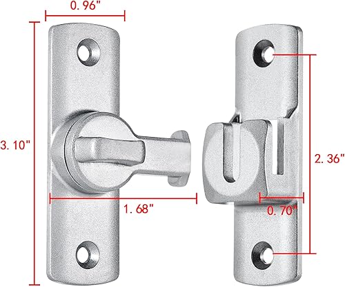 Miniatura 2 de Paquete de 2 cierres plateados para puerta de granero, cerradura de puerta de 90180 grados, cierre de cerradura de puerta de ángulo recto de