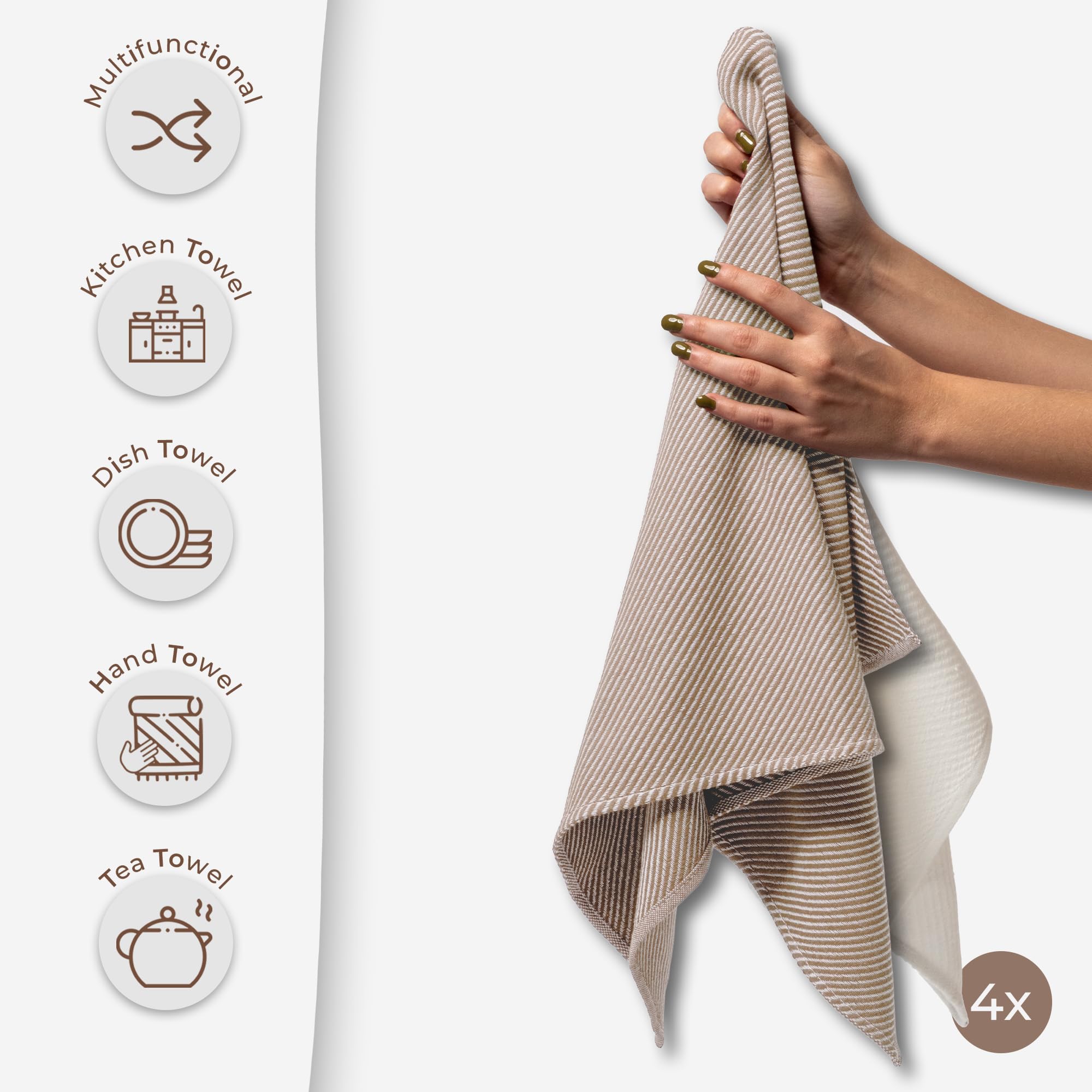 Kitchen Towels Set - 4 Pack, (20" x 30") - Boho & Decorative - Versatile as, Dish Towels for Drying Dishes, Drying Towels, Flour Sack Towel, Kitchen Cloths, Beige and Ecru
