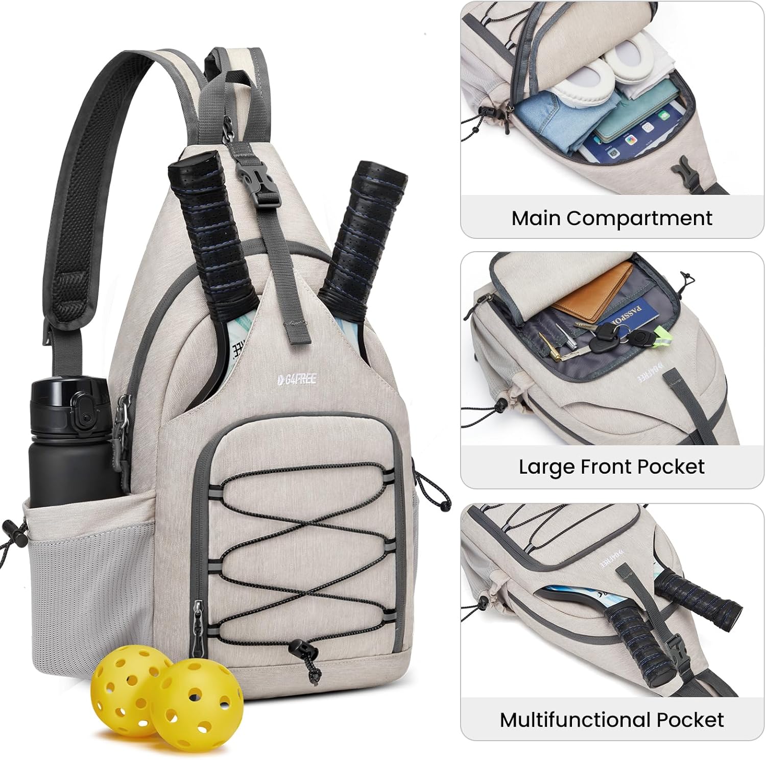 G4Free Pickleball Backpack, Men's & Women's Adjustable Crossbody Sling Bag, Lightweight Paddle Bag - Image 3