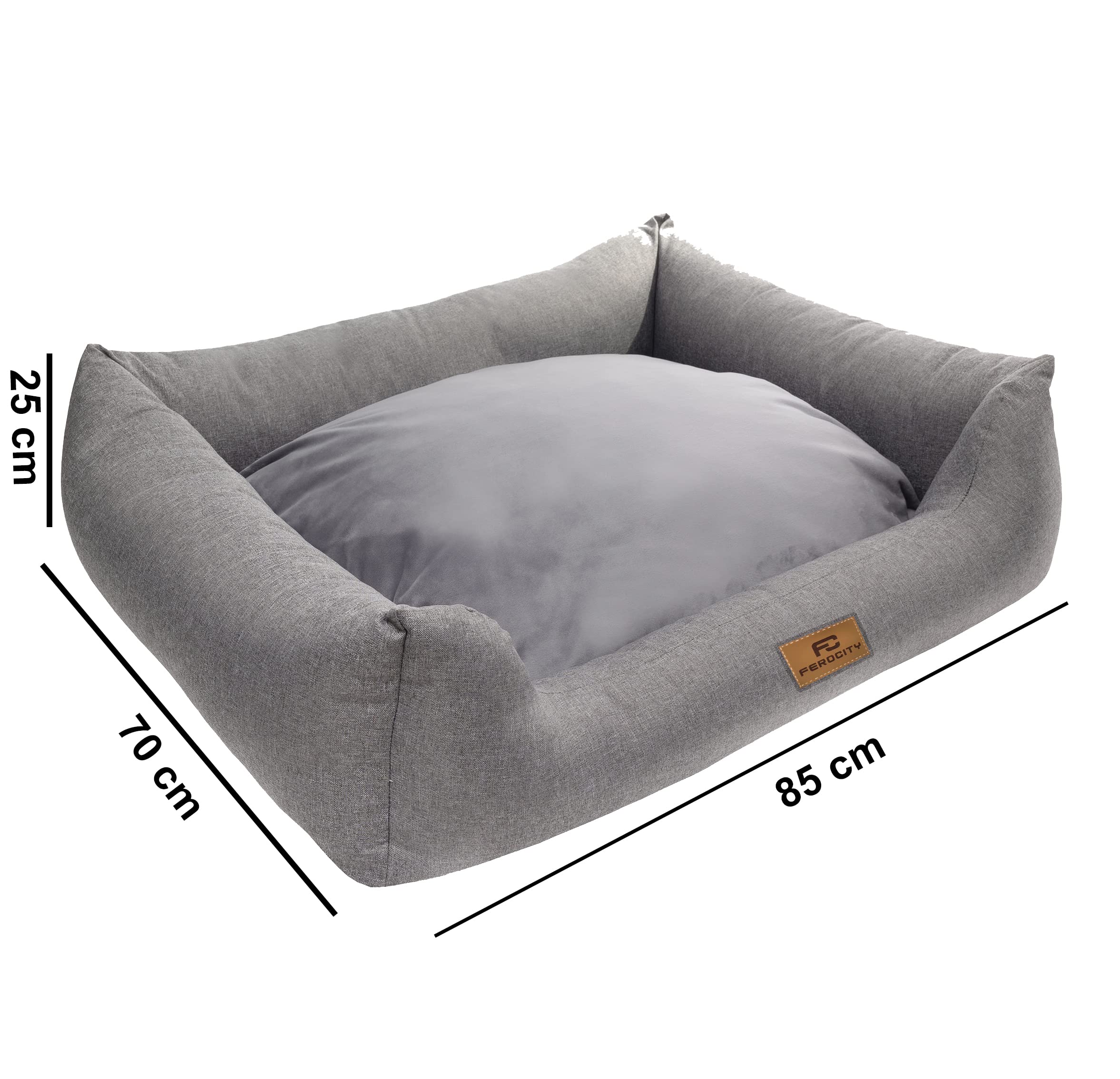 Ferocity Letto per Cani e Gatti Letto per Animali Domestici Materasso Lavabile Cuccia Letto per Cani Reversibile, Lino - Grigio 85x70 [123]