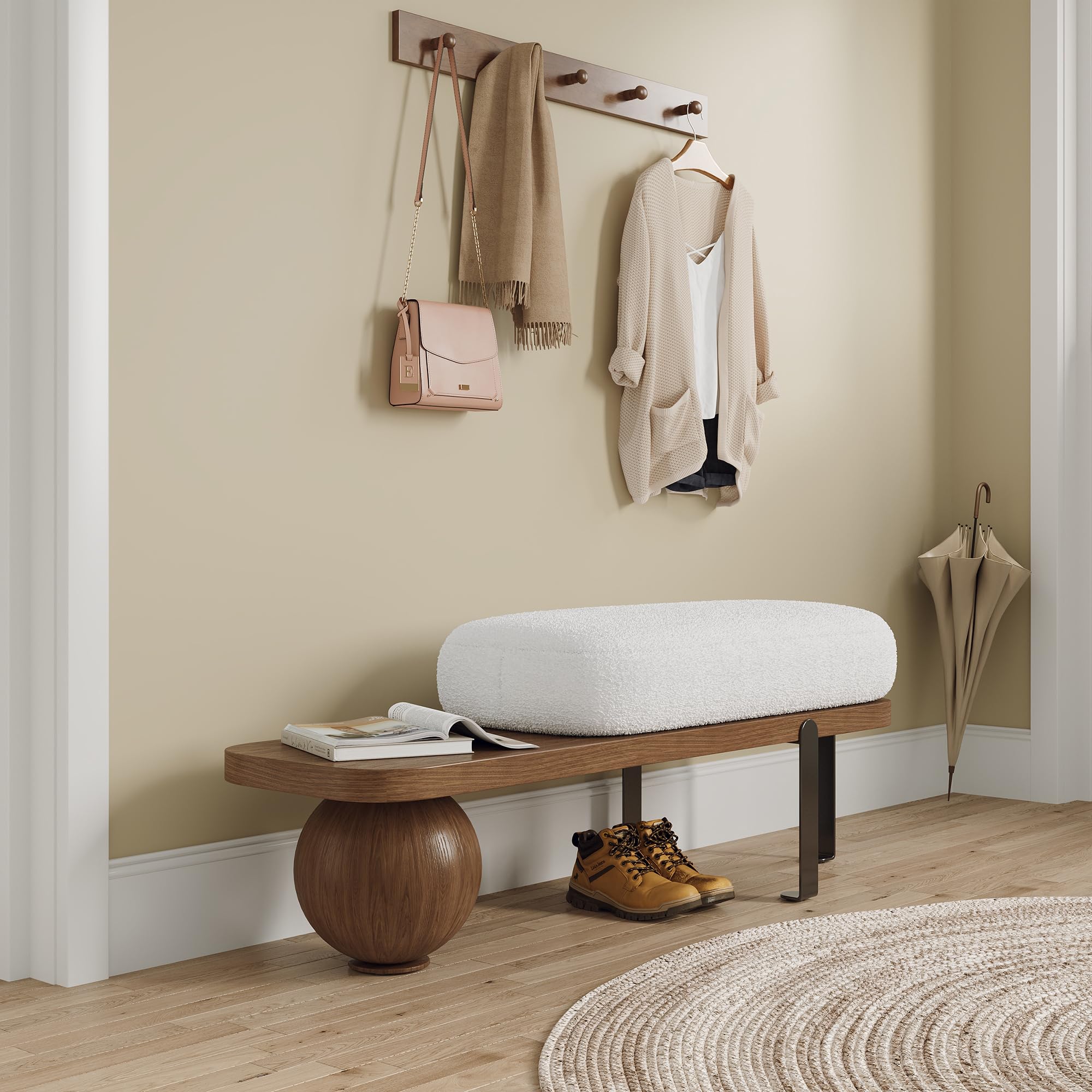 Homary Panca da ingresso, in legno, imbottita, con gambe astratte in metallo, design moderno, per camera da letto, soggiorno e corridoio, 119,9 x 35,1 x 41,9 cm (lunghezza x larghezza x altezza),