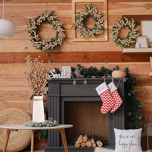 Miniatura 5 de Yuxung 12 tallos de bayas de Navidad, púas de bayas artificiales de 20.5 pulgadas, púas de árbol de Navidad y aerosoles, ramas de bayas de acebo