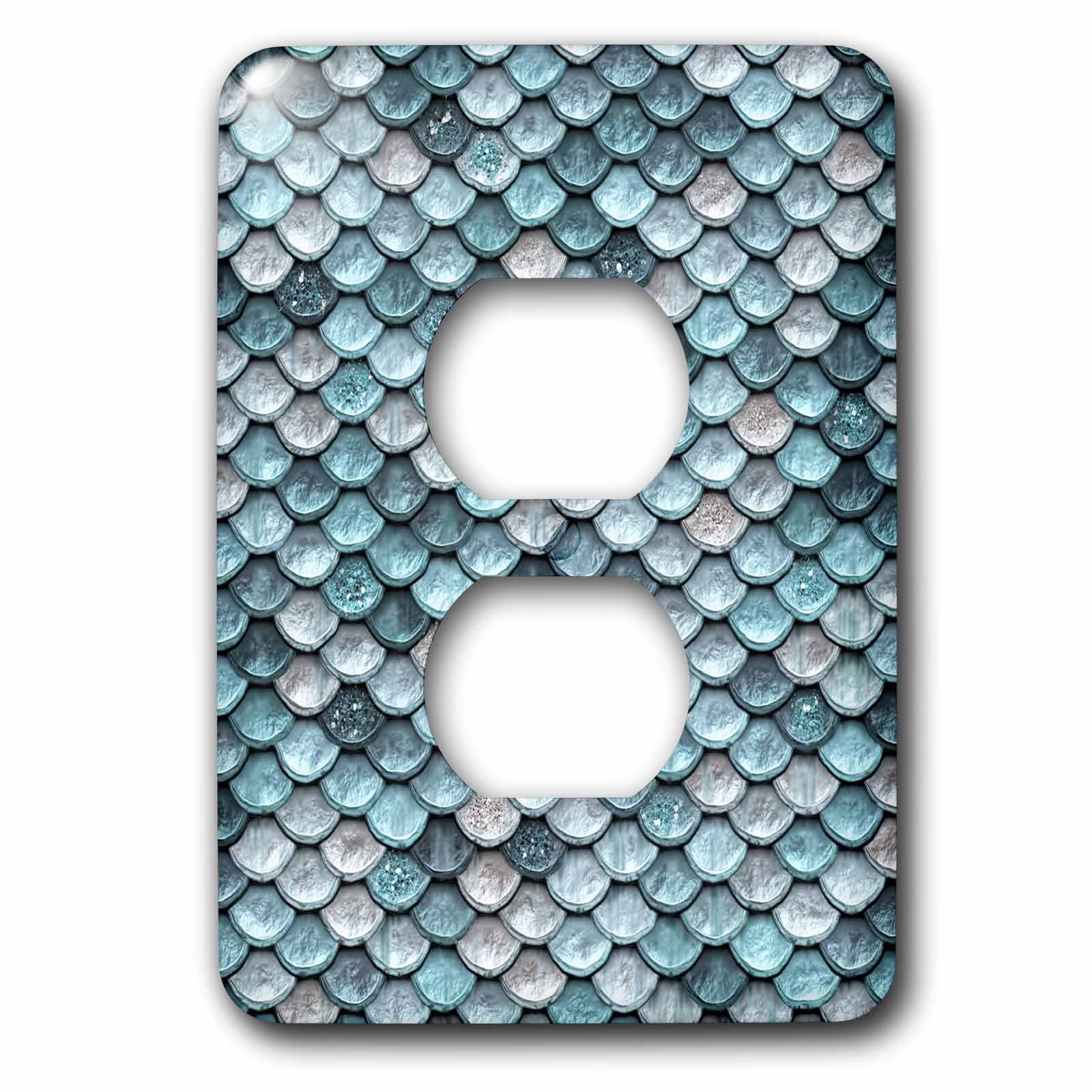 3dRose lsp_267058_6 Sparkling Teal Luxury Elegant Mermaid Scales Glitter Effect Artprint Plug Outlet Cover