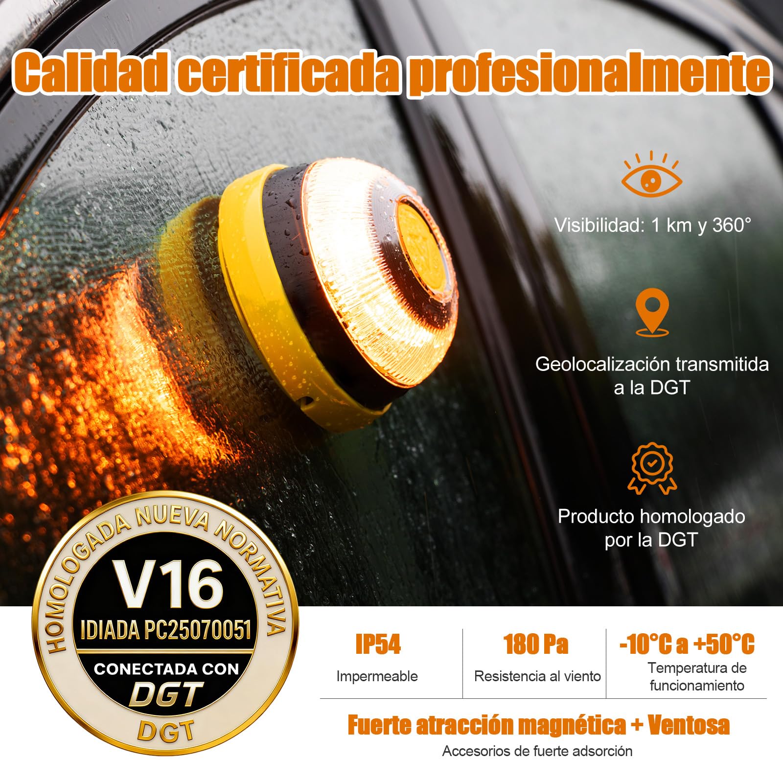 Baliza V16 Homologada DGT con Geolocalización Luz de Emergencia V-16 Conectada DGT 3.0 con SIM y Datos hasta 2038 (L-2PCS)