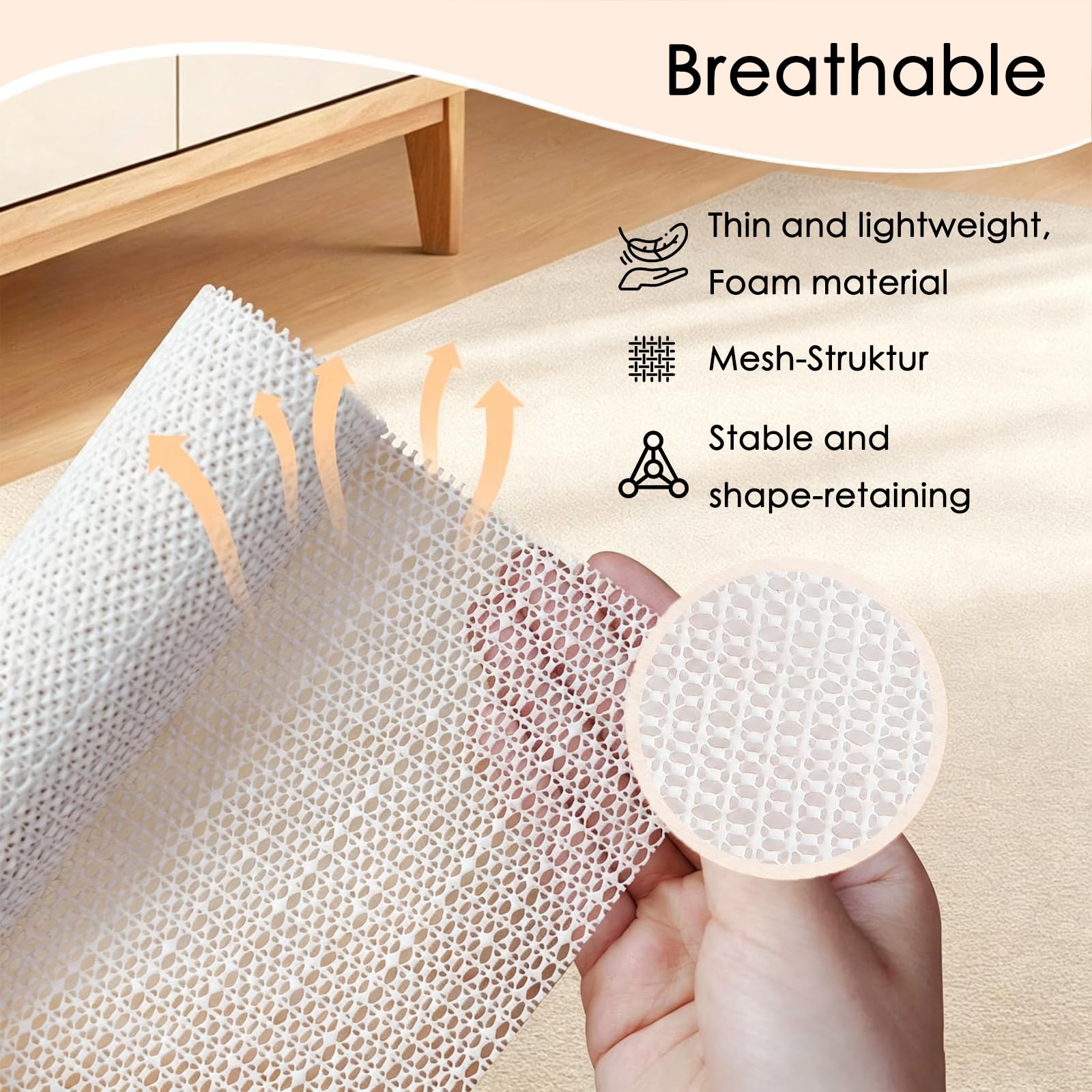 Antirutschmatte 200 x 310 cm Strapazierfähiges PVC, Wasserdicht, Atmungsaktiv, rutschfest, Zuschneidbar, Antirutschunterleger Als Bodenschutz für Schubladen Und Regale, Weiß
