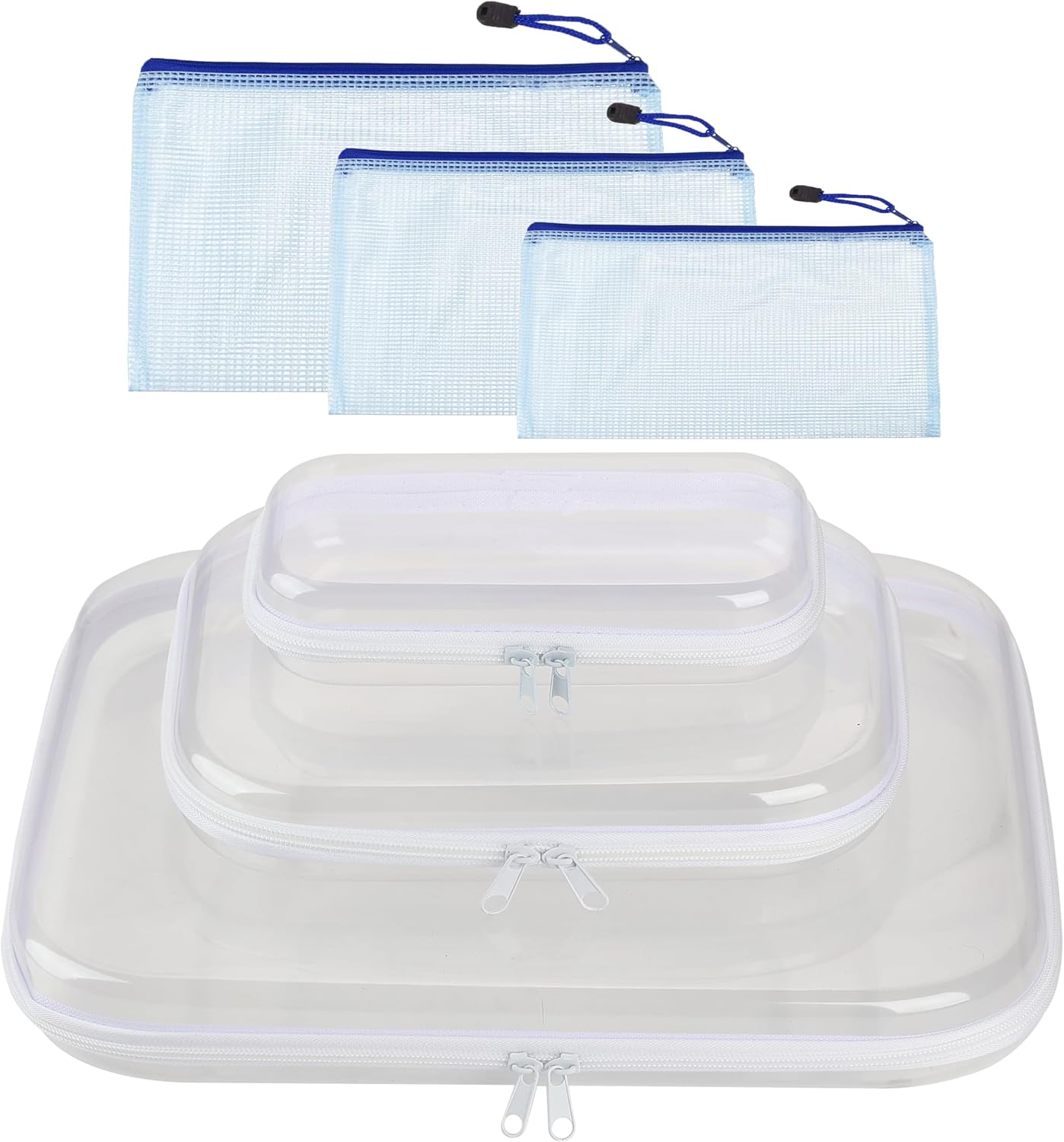 Hard Shell Clear Makeup Bags, Transparent Zipper Pouches, 3 Each, Combo Pack, 6 Pcs Set, Transparent Zippered Pouch, Bliss Bins, Clear Pencil Pouch, Hard Plastic Zipper Bag