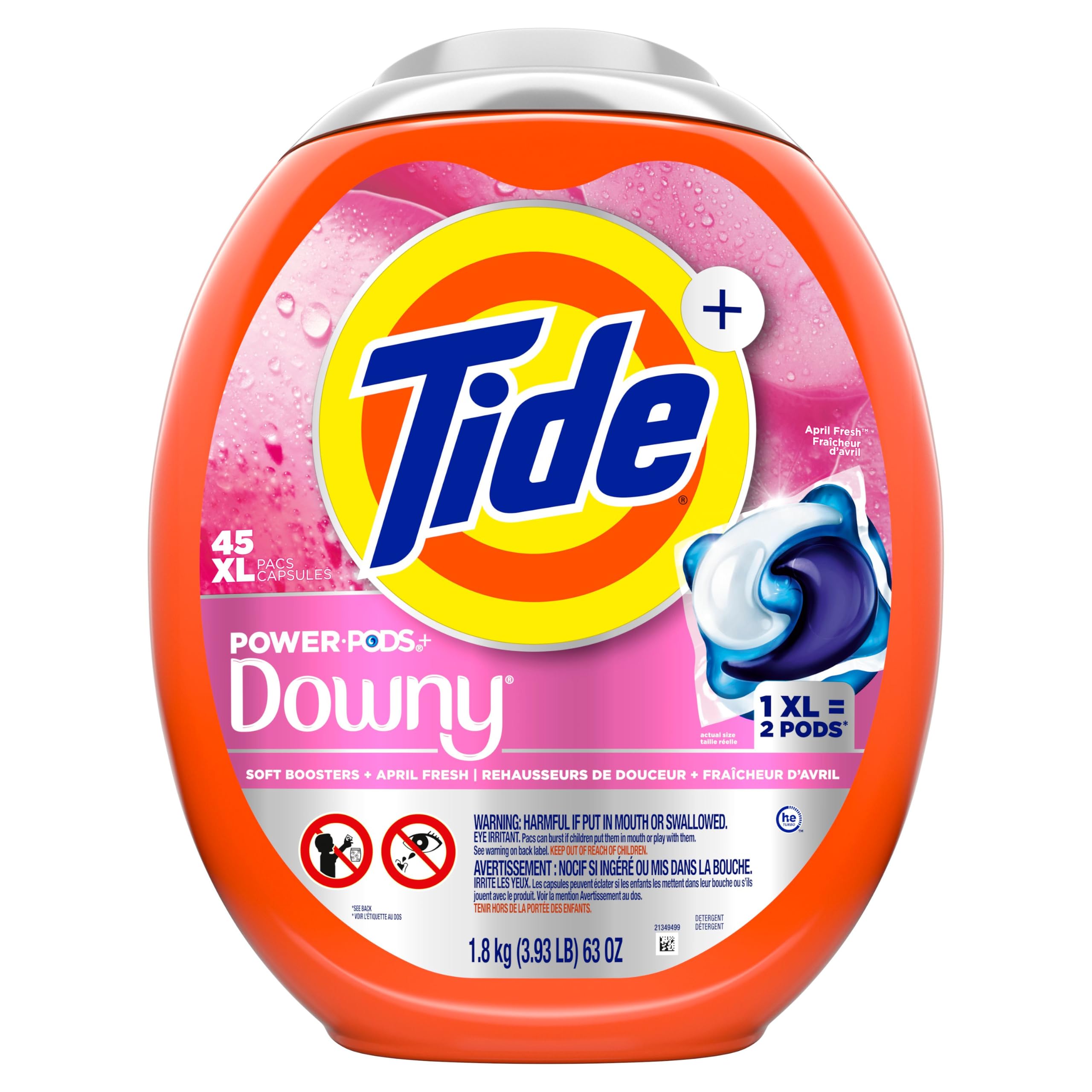 Tide Power PODs 2-in-1 Waschmittel-Kapseln mit daunenen, weichen Boostern, dauerhafte Frische mit April-Frische-Duft, 45 Stück