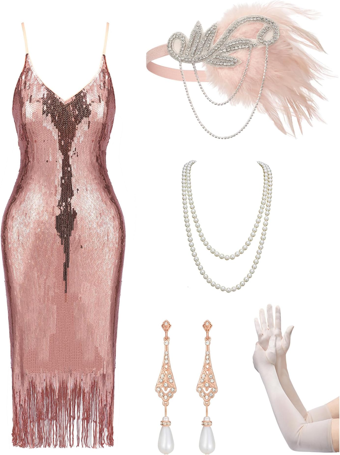 Flapper Dresses 1920s Gatsby Dresses for Women Roaring 20s Costumes Great Gatsby Outfits with 20s Accessories Set
