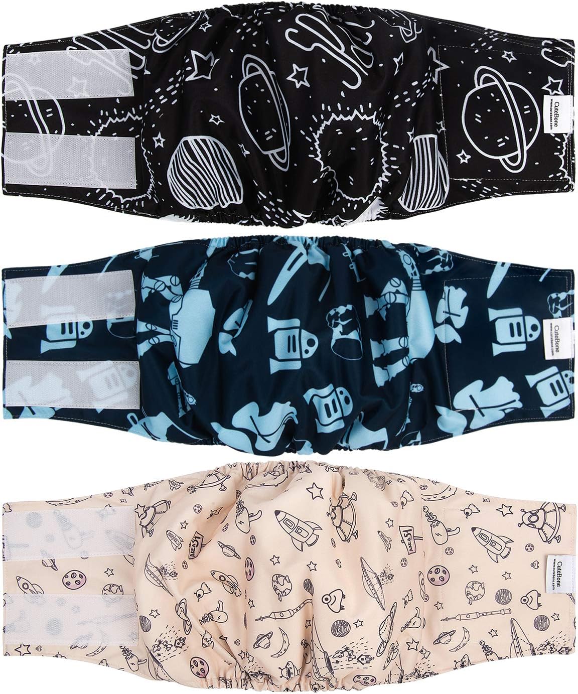 CuteBone Male Washable Dog Diapers Belly Bands 3pcs a Pack