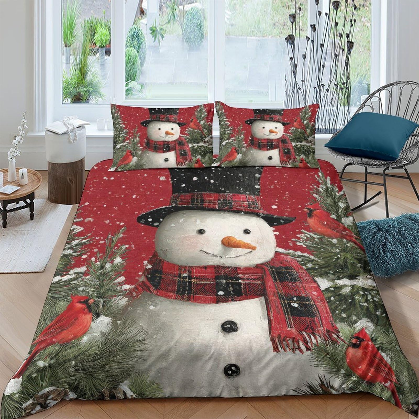 Ctjqhvkz Style-5 3D Printed Snowman Christmas Red Fitted Sheet Microfiber Soft Festive Winter Bed Cover For Bedroom Guest Room Single（135X200cm）