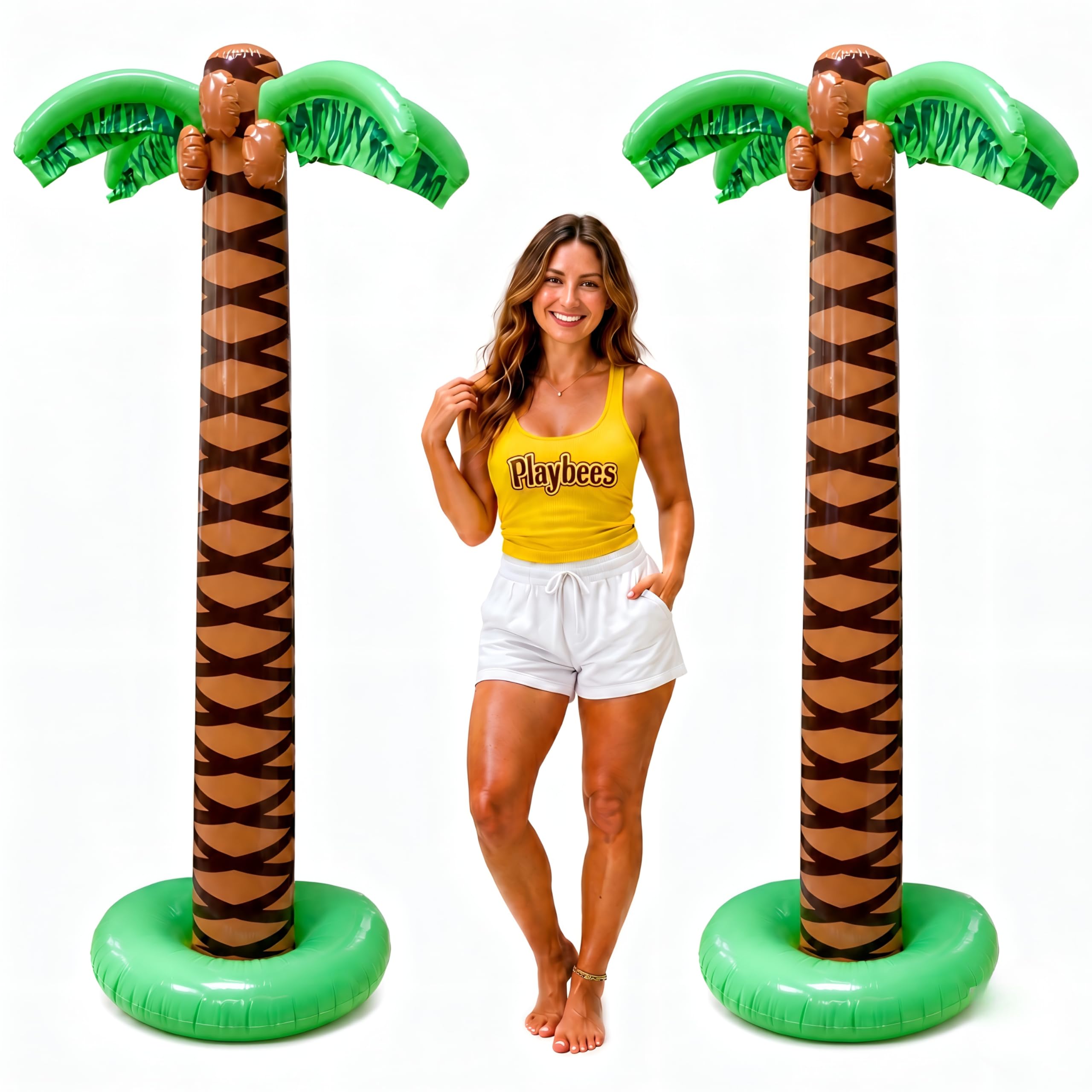 2 Pack Giant Palm Trees Inflatable - 6ft Super Sturdy Artificial Trees for Luau Parties, Beach Decoration, Pool Atmosphere, Tropical Theme Decoration and Outdoor Fun